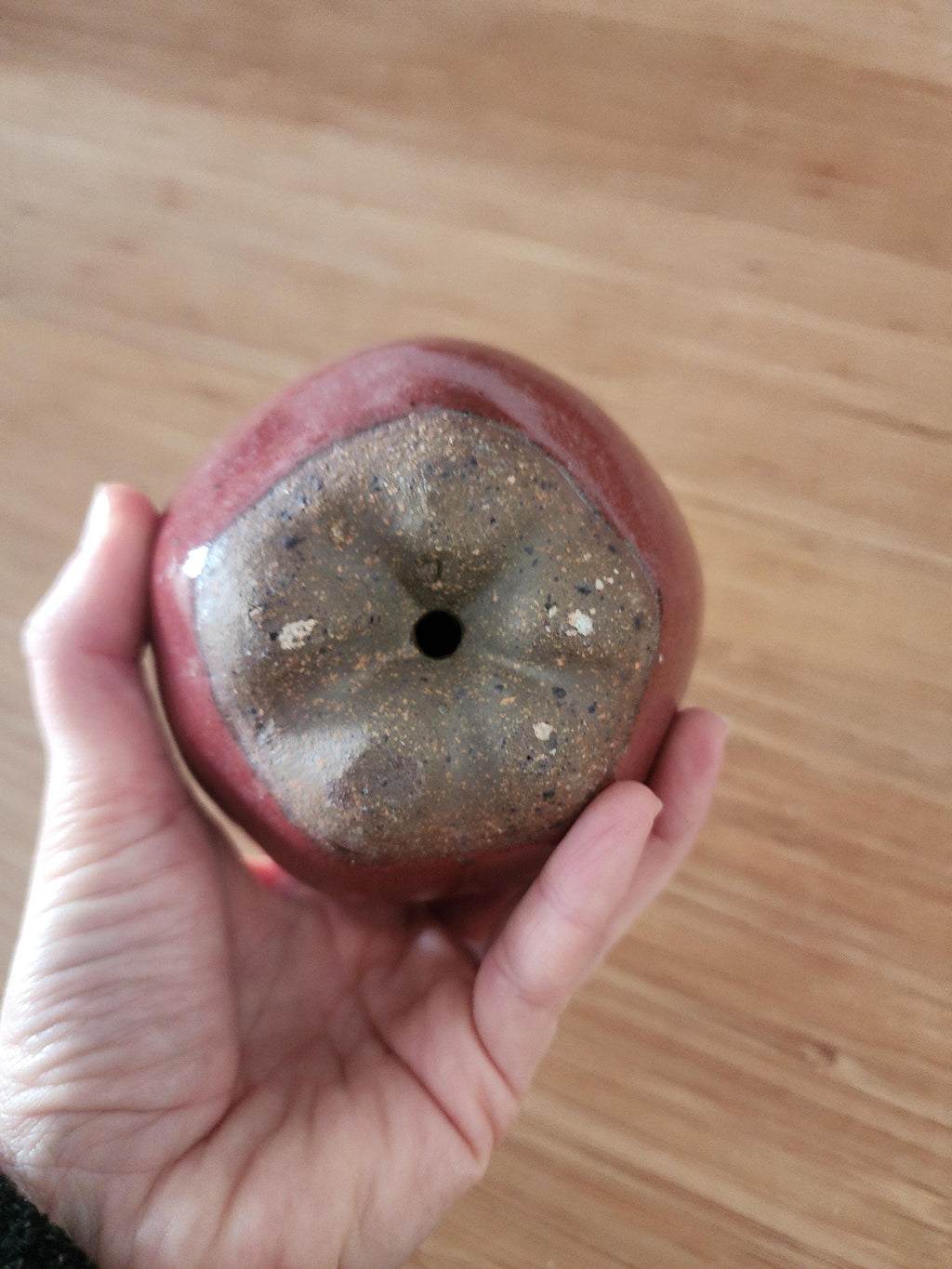 Vintage Studio Pottery Red Apple Sculpture Handmade Ceramic Fruit Decor Rustic Farmhouse Accent