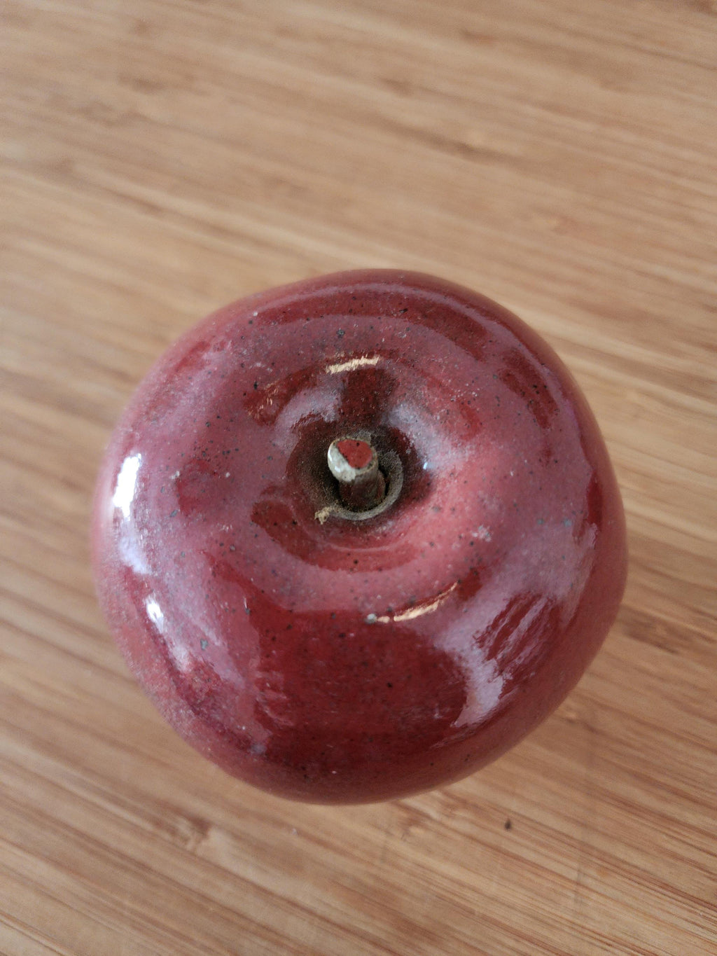 Vintage Studio Pottery Red Apple Sculpture Handmade Ceramic Fruit Decor Rustic Farmhouse Accent