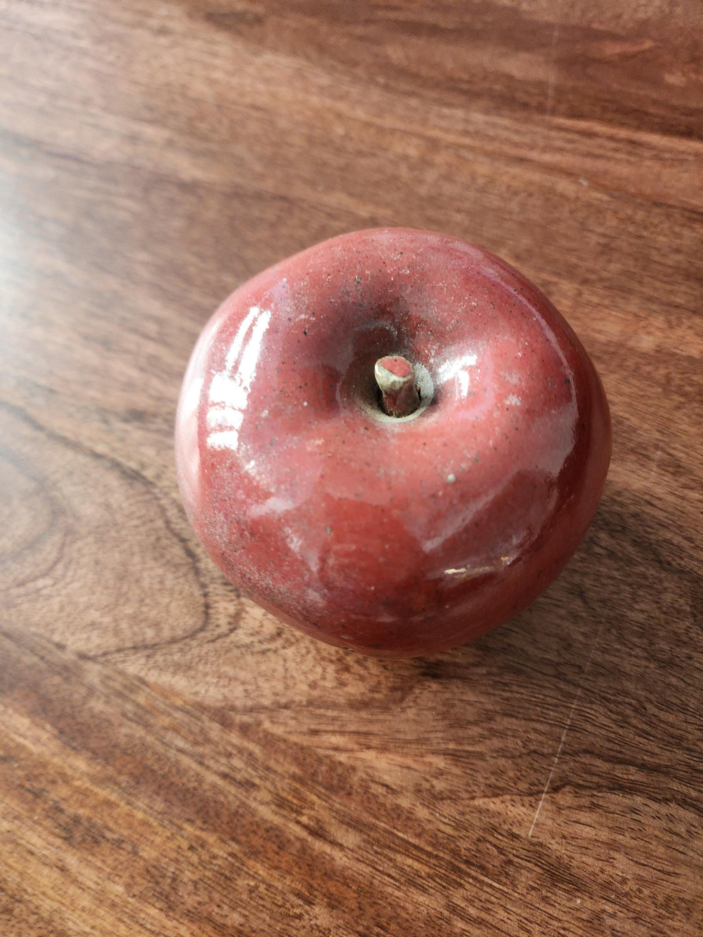 Vintage Studio Pottery Red Apple Sculpture Handmade Ceramic Fruit Decor Rustic Farmhouse Accent
