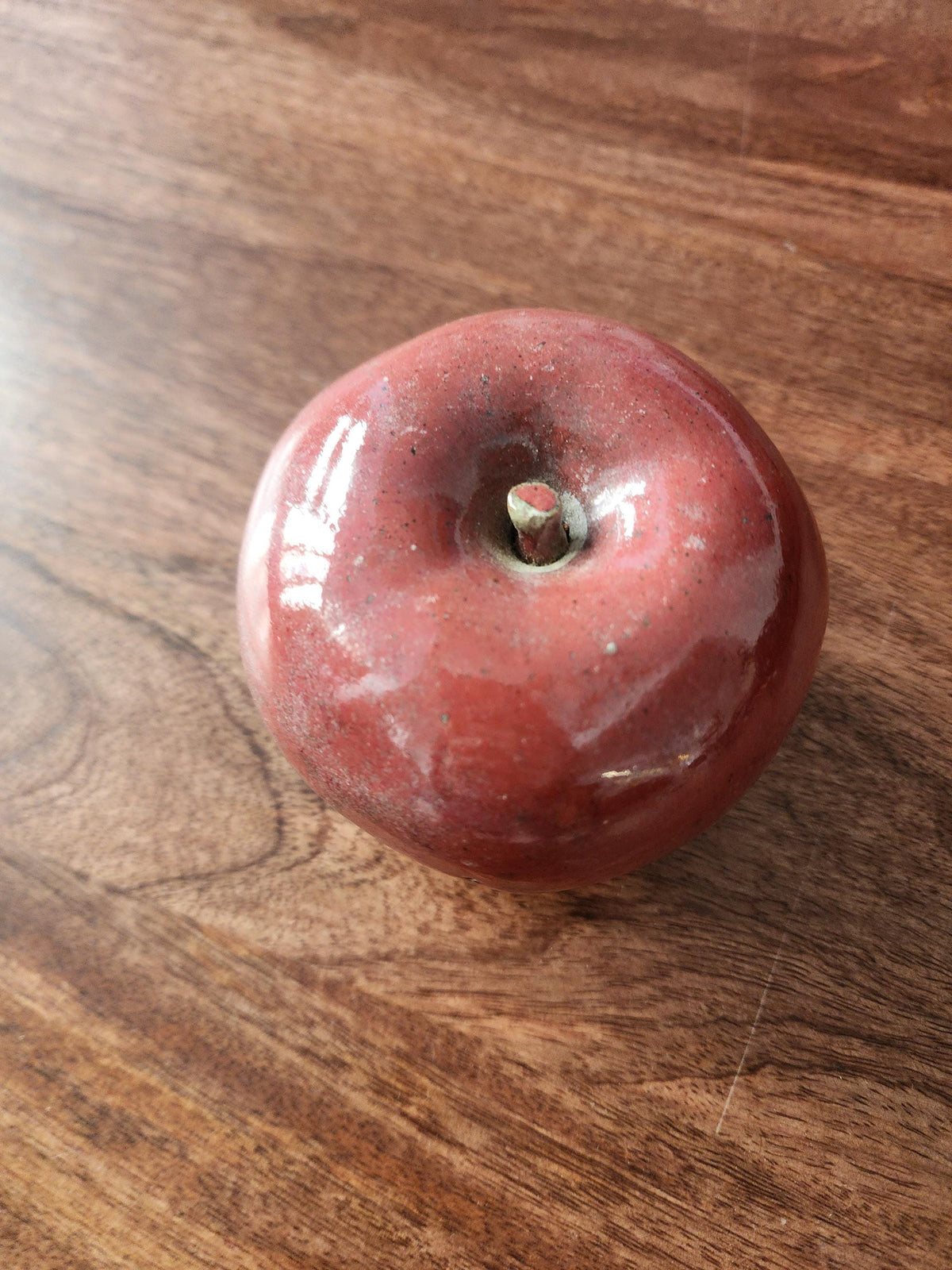 Vintage Studio Pottery Red Apple Sculpture Handmade Ceramic Fruit Decor Rustic Farmhouse Accent