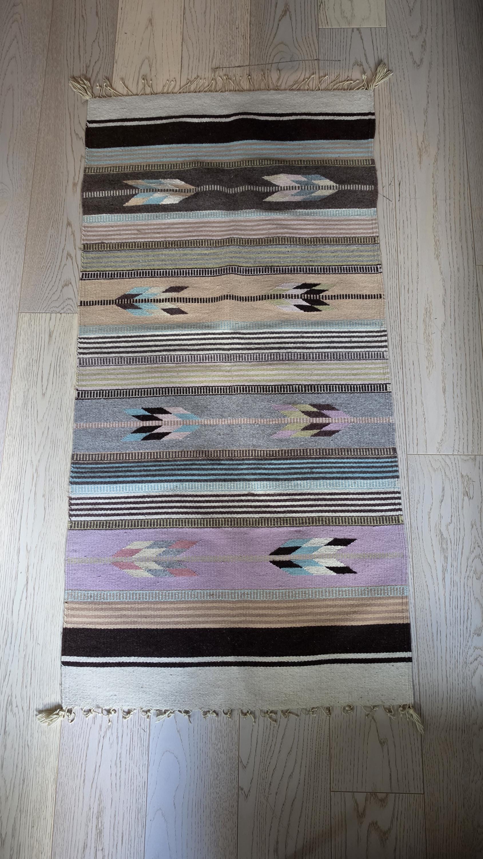 Vintage Southwestern Woven Rug Runner Pastel Geometric Tribal Textile Boho Hallway Carpet 60 Inch