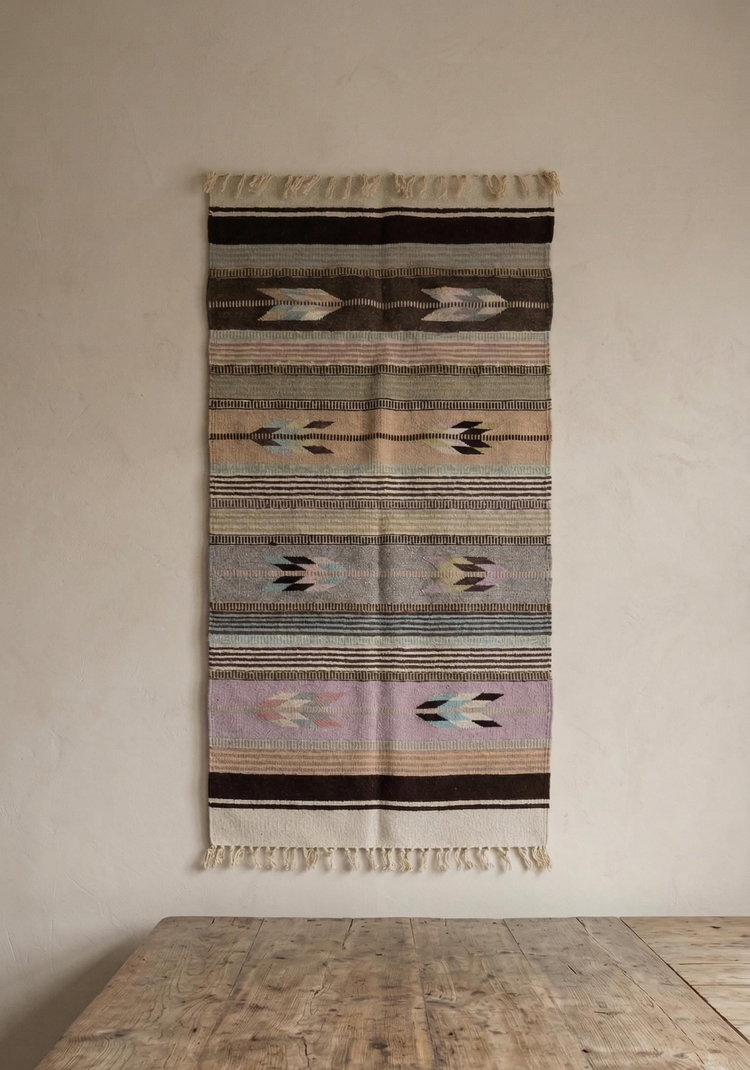 Vintage Southwestern Woven Rug Runner Pastel Geometric Tribal Textile Boho Hallway Carpet 60 Inch