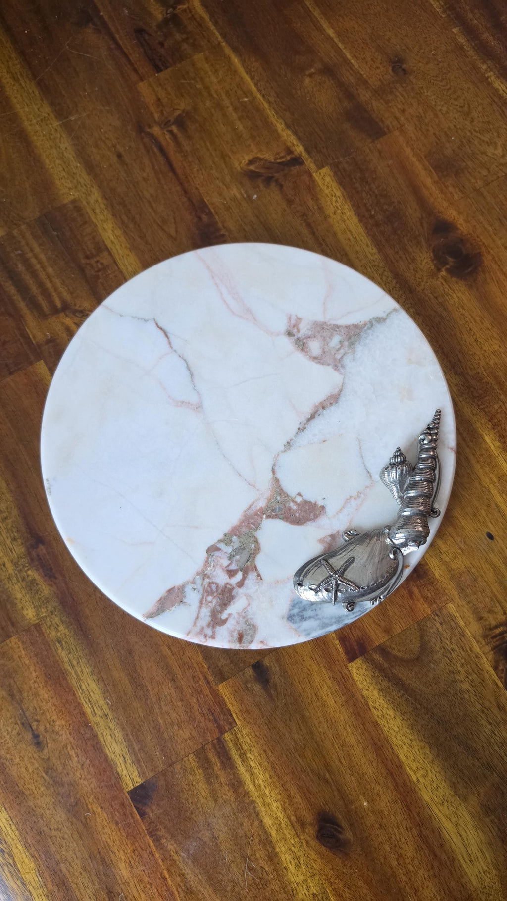 Vintage Marble Tray with Metal Handle, Round Stone Serving Platter, Italian Style Cheese Board, Decorative Marble Dish, Seagull 1995