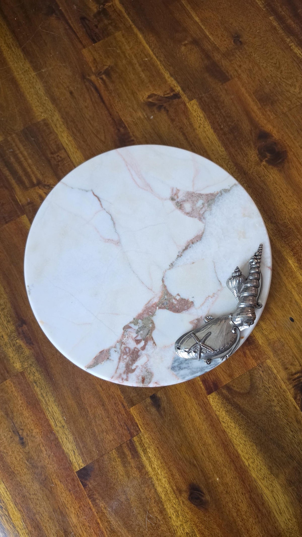 Vintage Marble Tray with Metal Handle, Round Stone Serving Platter, Italian Style Cheese Board, Decorative Marble Dish, Seagull 1995