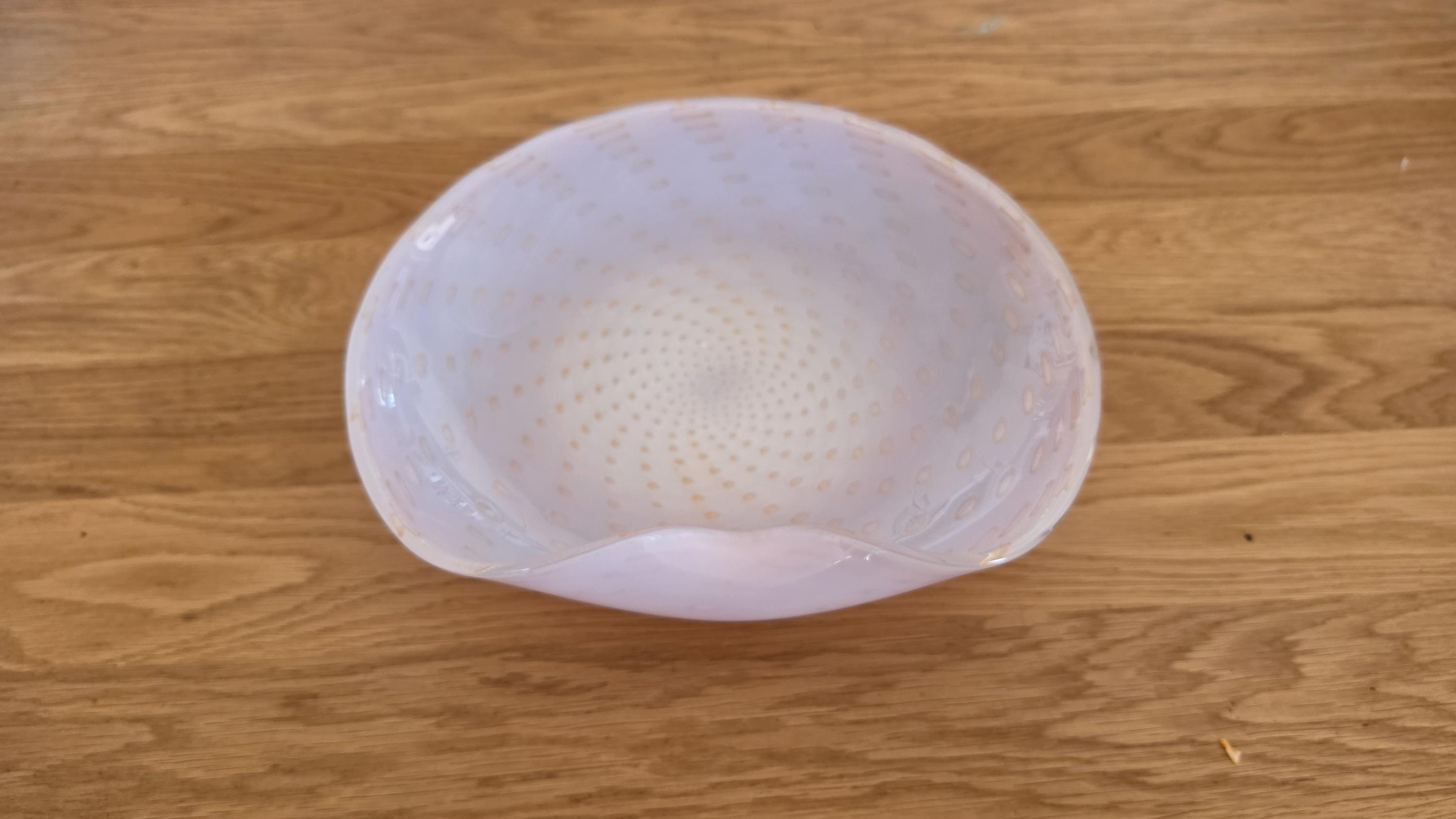 Murano Barbini Pink Gold Bullicante Glass Bowl, Mid Century Italian Art Glass Shell, Vintage Murano Centerpiece, Large Sculptural Dish