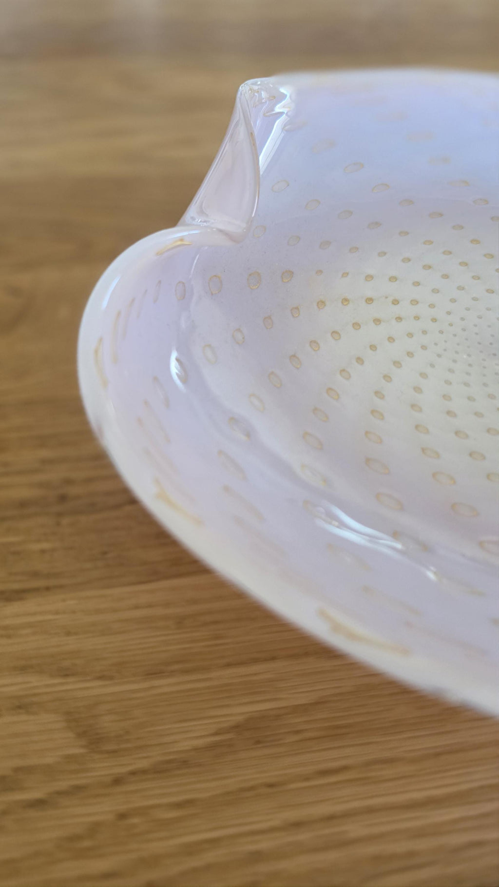 Murano Barbini Pink Gold Bullicante Glass Bowl, Mid Century Italian Art Glass Shell, Vintage Murano Centerpiece, Large Sculptural Dish