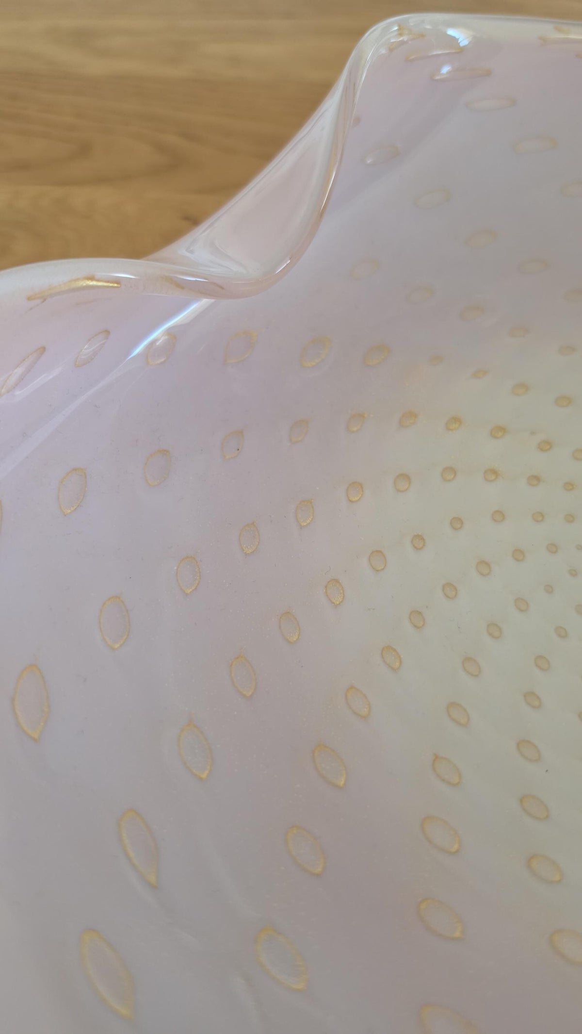 Murano Barbini Pink Gold Bullicante Glass Bowl, Mid Century Italian Art Glass Shell, Vintage Murano Centerpiece, Large Sculptural Dish