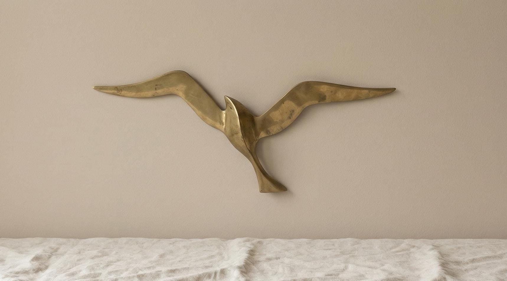 Vintage Brass Seagull Wall Sculpture