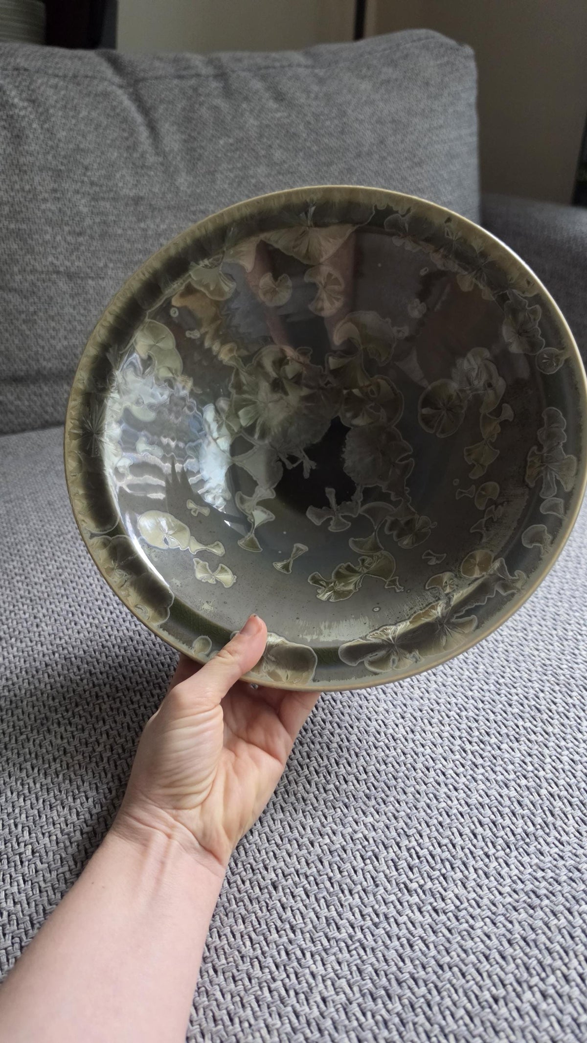 Vintage Crystalline Glaze Studio Pottery Bowl Signed Artist Dish, Mid Century Ceramic Art Bowl Green Drip Glaze Decorative Piece