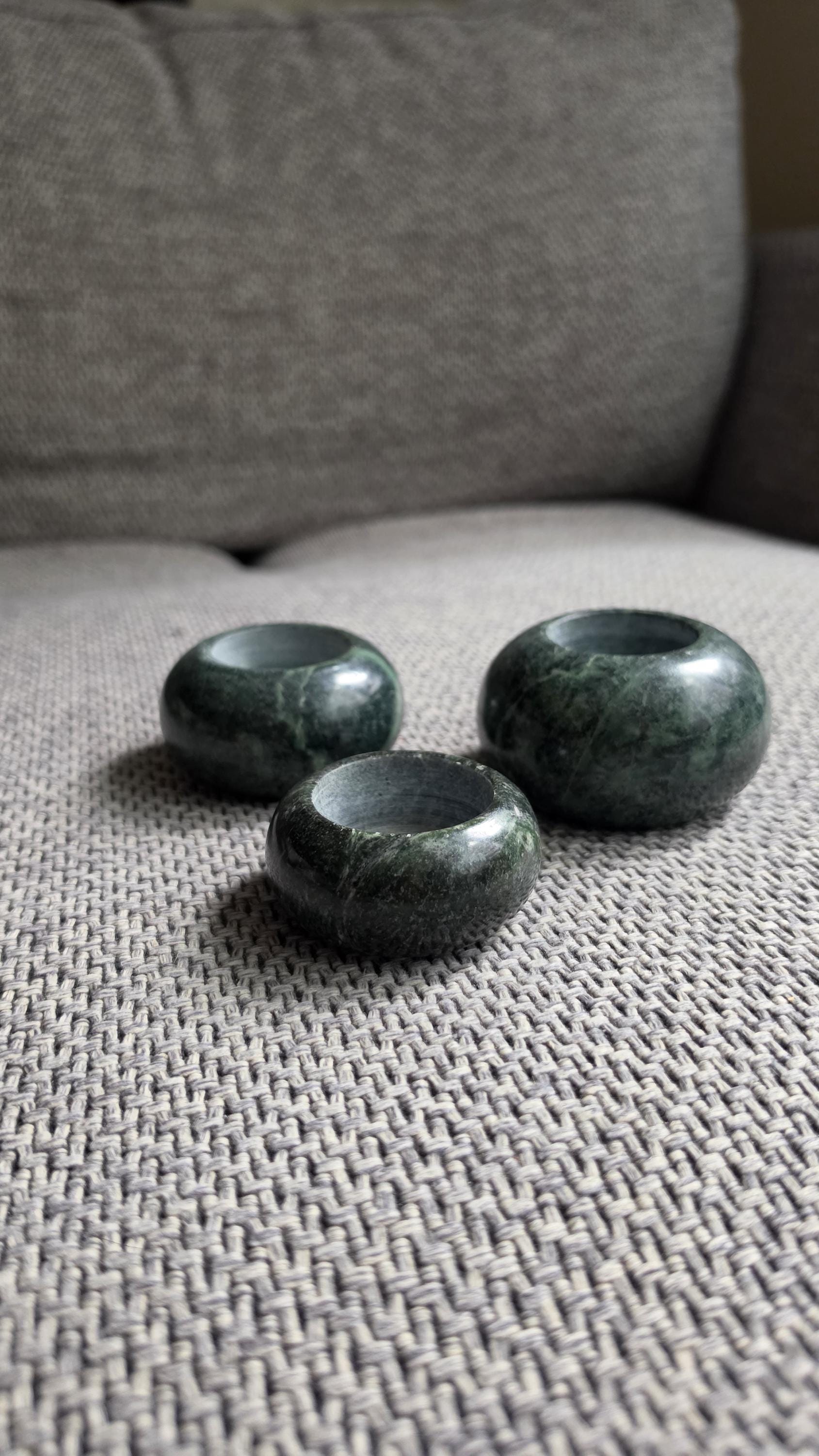Set of 3 Green Stone Tealight Holders, Marble Candle Holders, Minimalist Natural Stone Decor, Small Candle Set