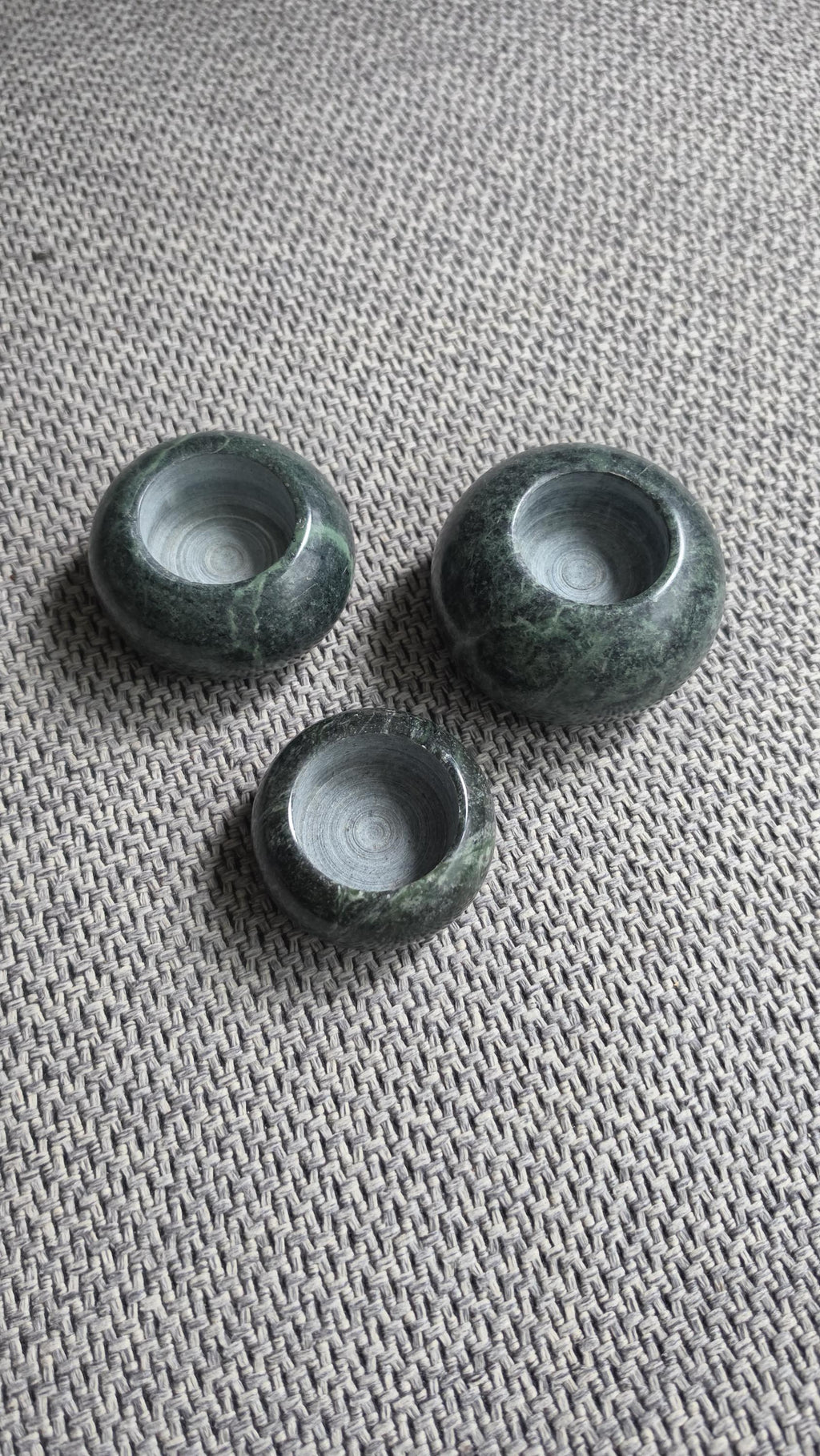 Set of 3 Green Stone Tealight Holders, Marble Candle Holders, Minimalist Natural Stone Decor, Small Candle Set