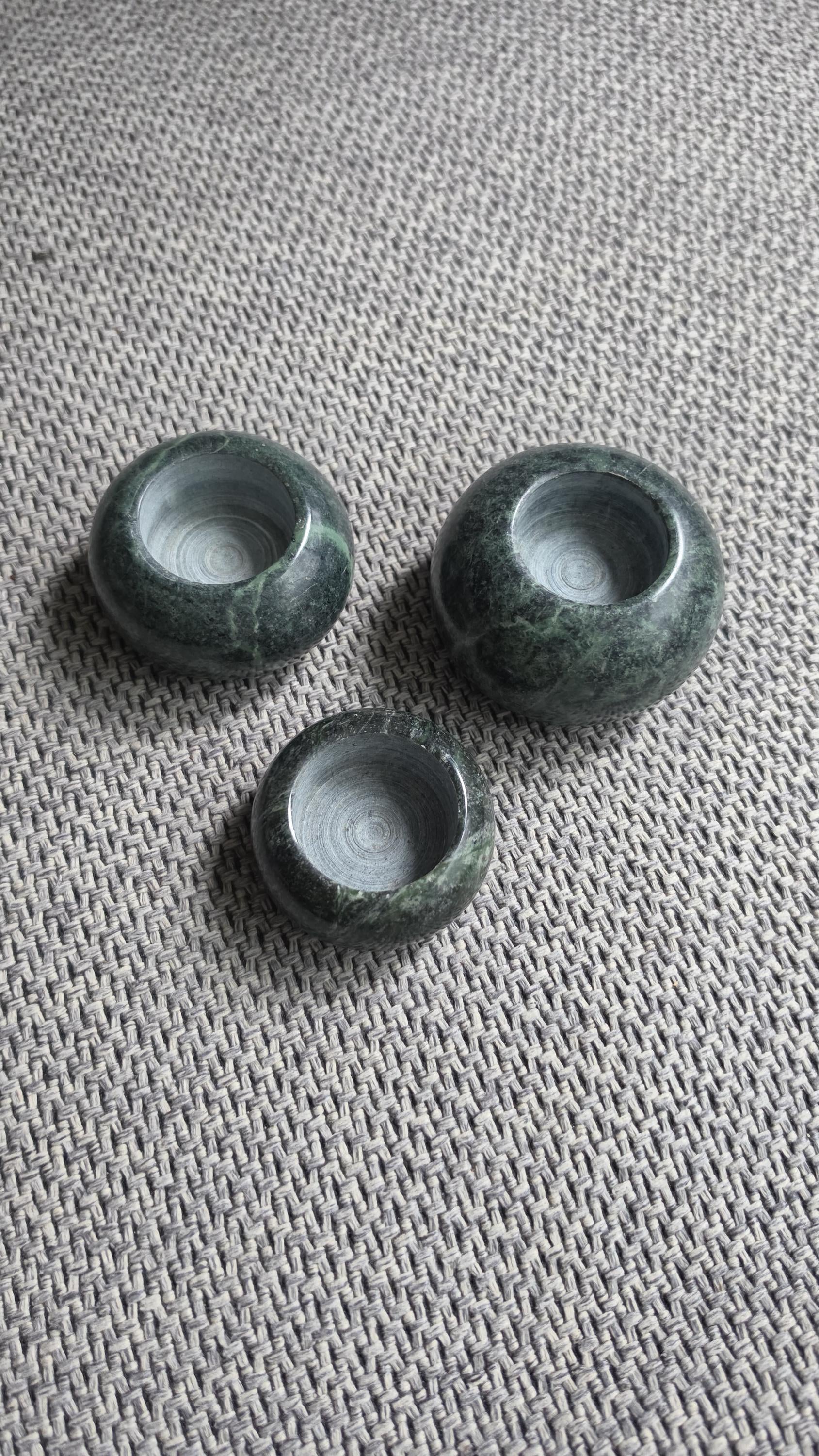 Set of 3 Green Stone Tealight Holders, Marble Candle Holders, Minimalist Natural Stone Decor, Small Candle Set
