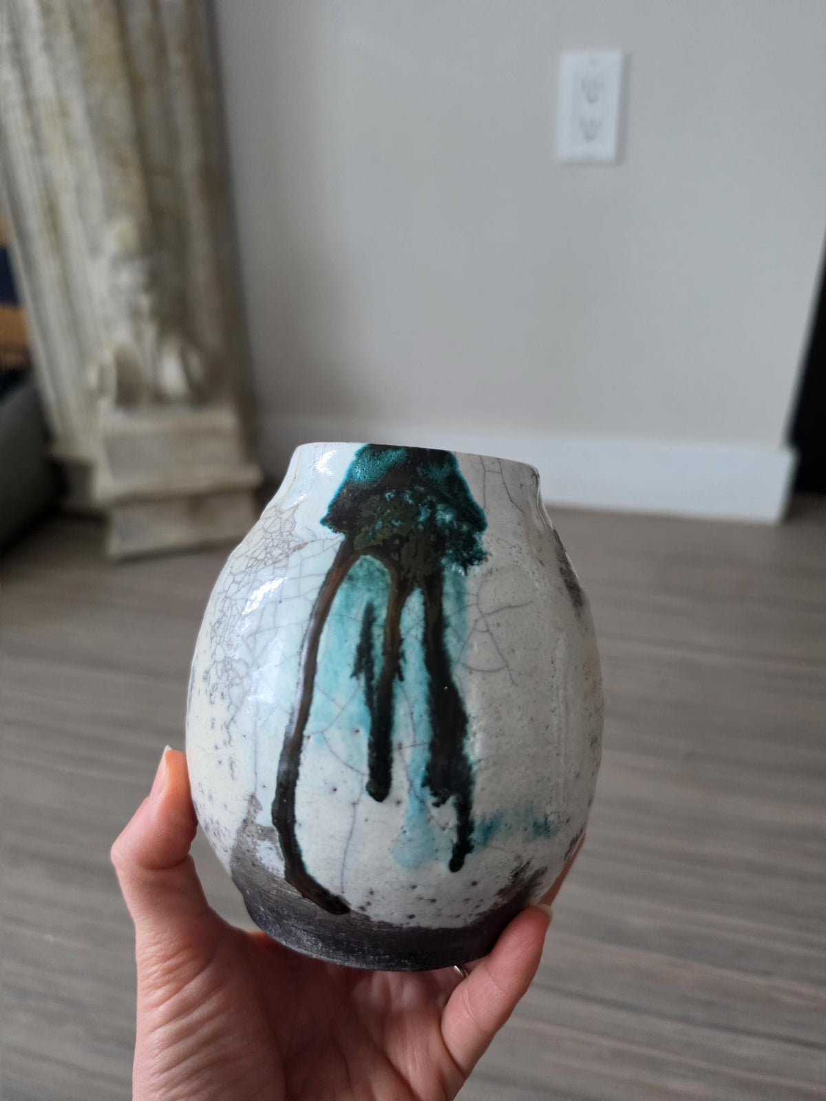 Vintage Studio Pottery Vase Raku Glaze Drip Ceramic Vessel Mid Century Modern Organic Form Art Pottery Bud Vase