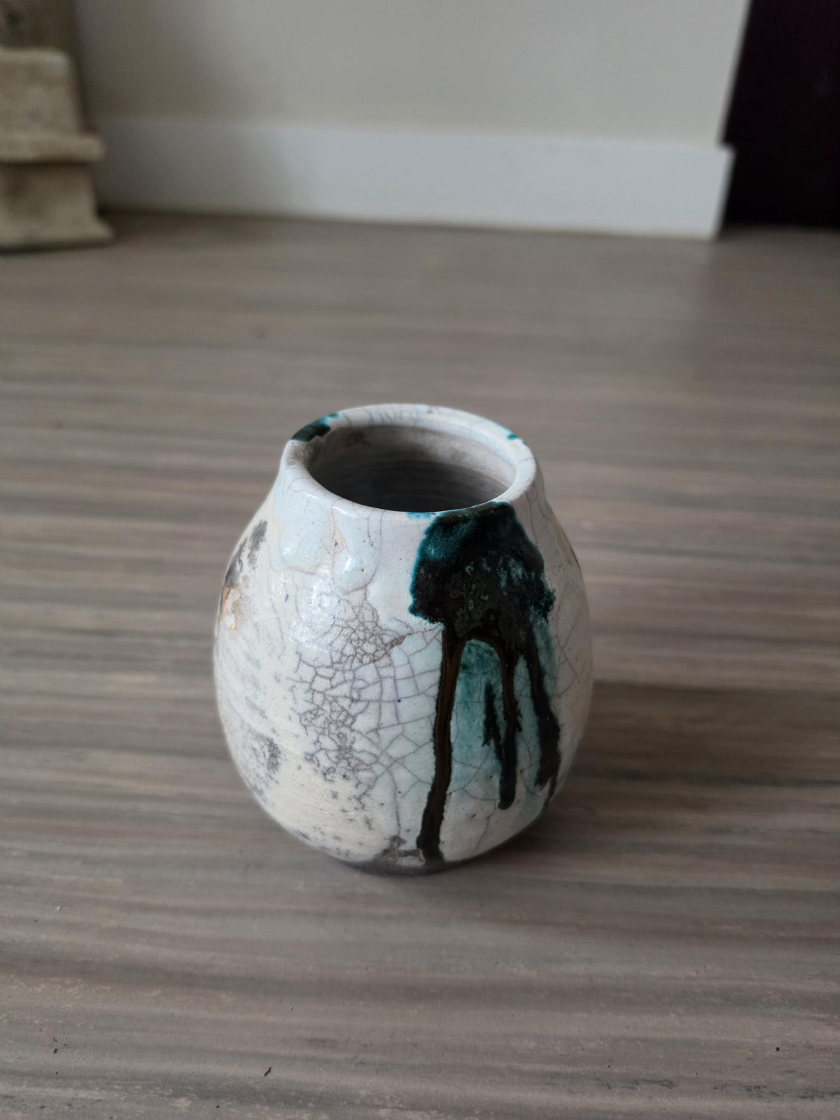 Vintage Studio Pottery Vase Raku Glaze Drip Ceramic Vessel Mid Century Modern Organic Form Art Pottery Bud Vase