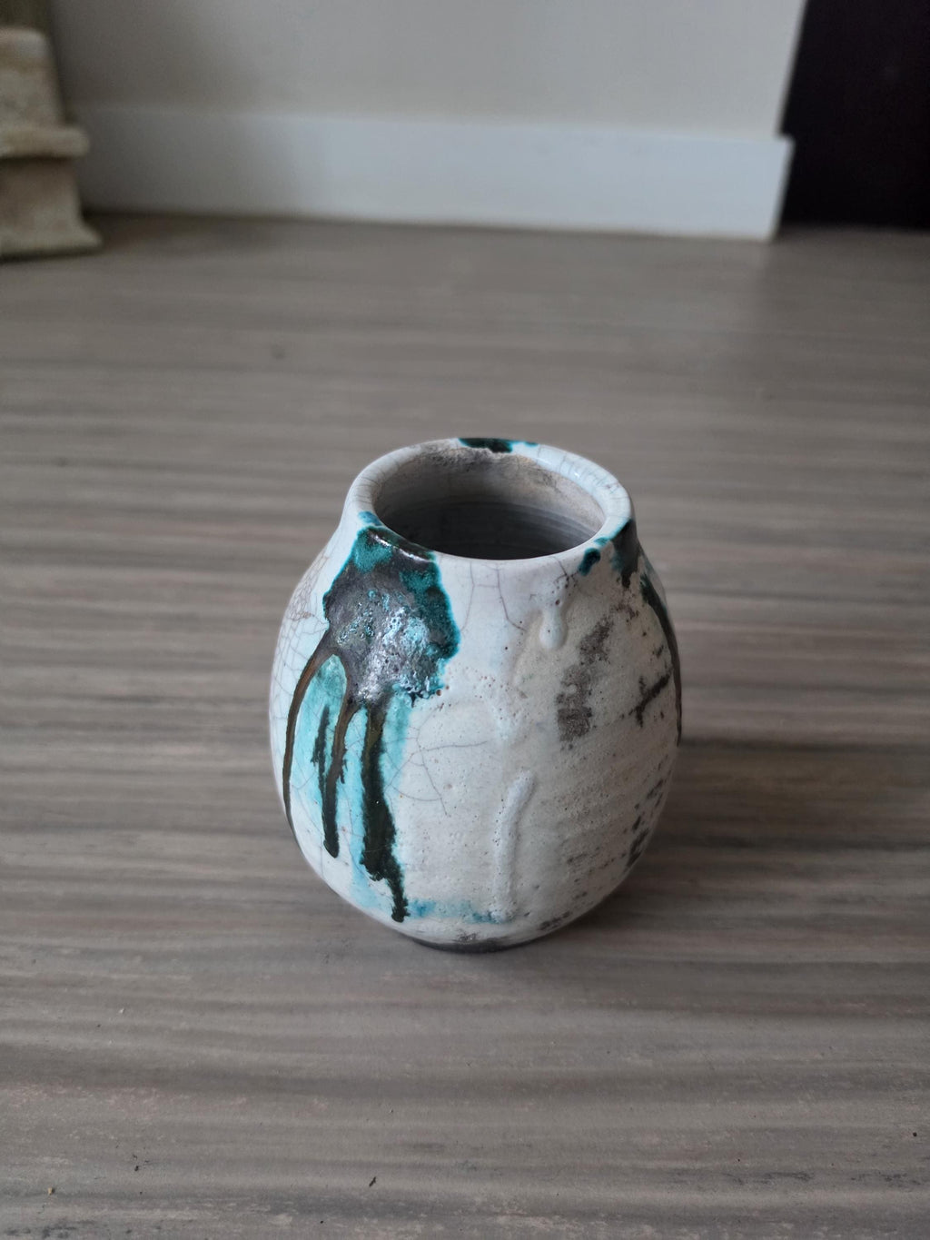 Vintage Studio Pottery Vase Raku Glaze Drip Ceramic Vessel Mid Century Modern Organic Form Art Pottery Bud Vase