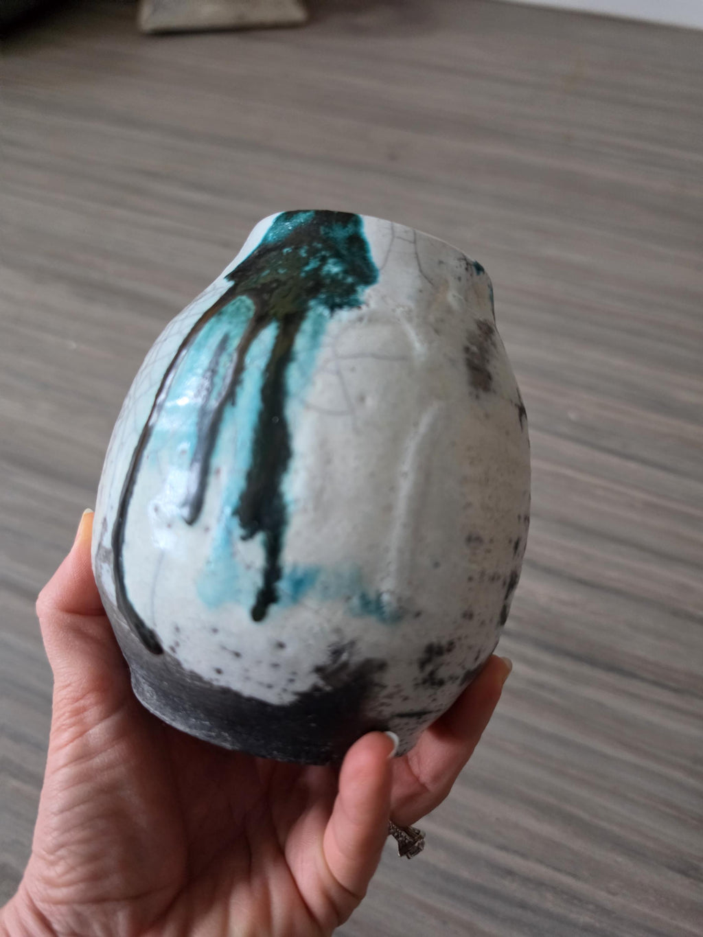 Vintage Studio Pottery Vase Raku Glaze Drip Ceramic Vessel Mid Century Modern Organic Form Art Pottery Bud Vase
