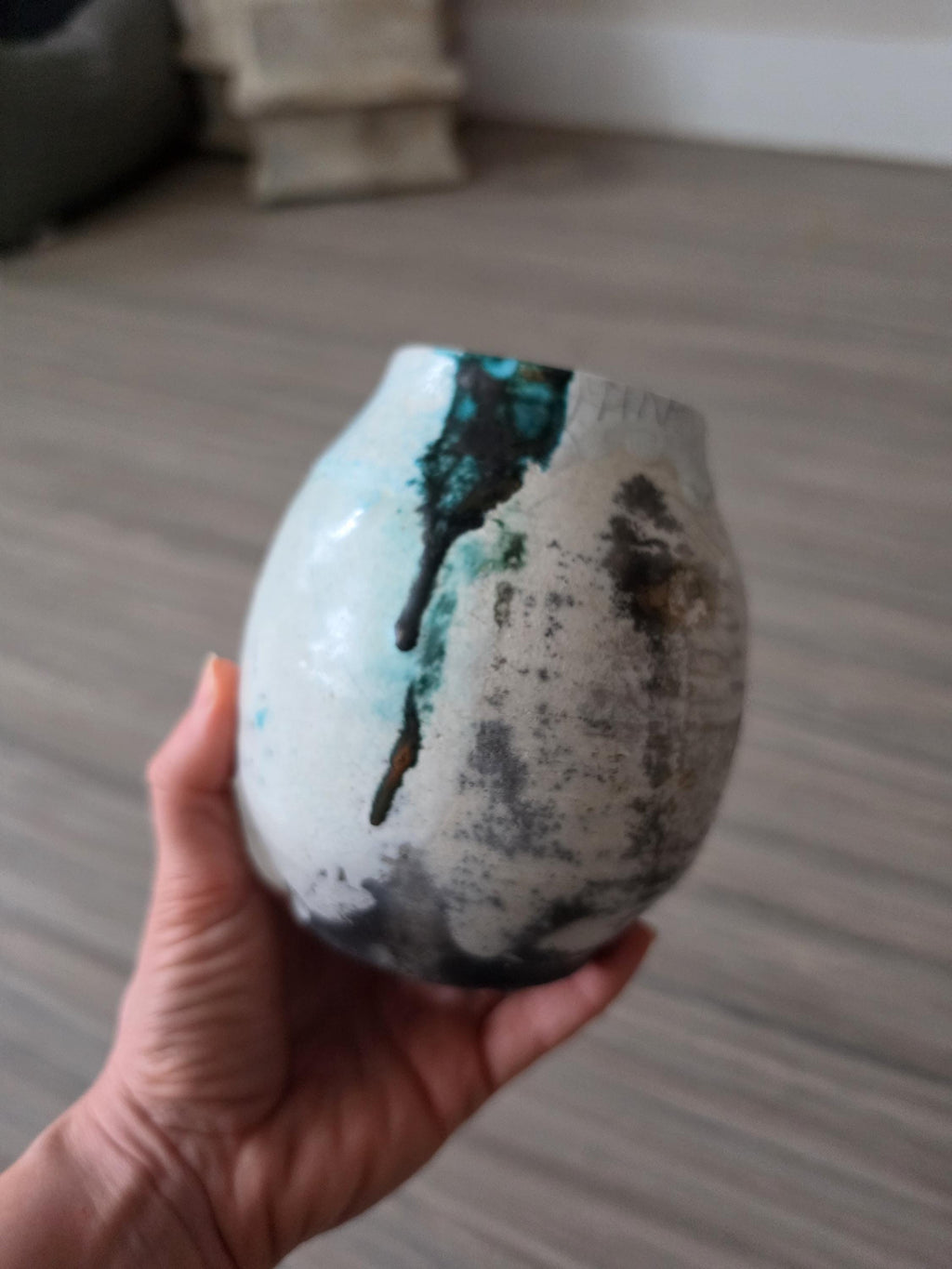 Vintage Studio Pottery Vase Raku Glaze Drip Ceramic Vessel Mid Century Modern Organic Form Art Pottery Bud Vase