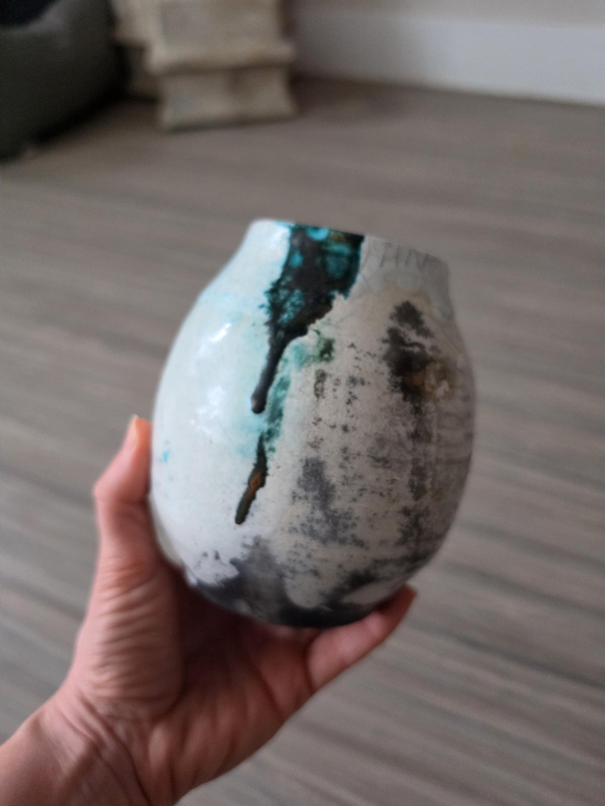 Vintage Studio Pottery Vase Raku Glaze Drip Ceramic Vessel Mid Century Modern Organic Form Art Pottery Bud Vase