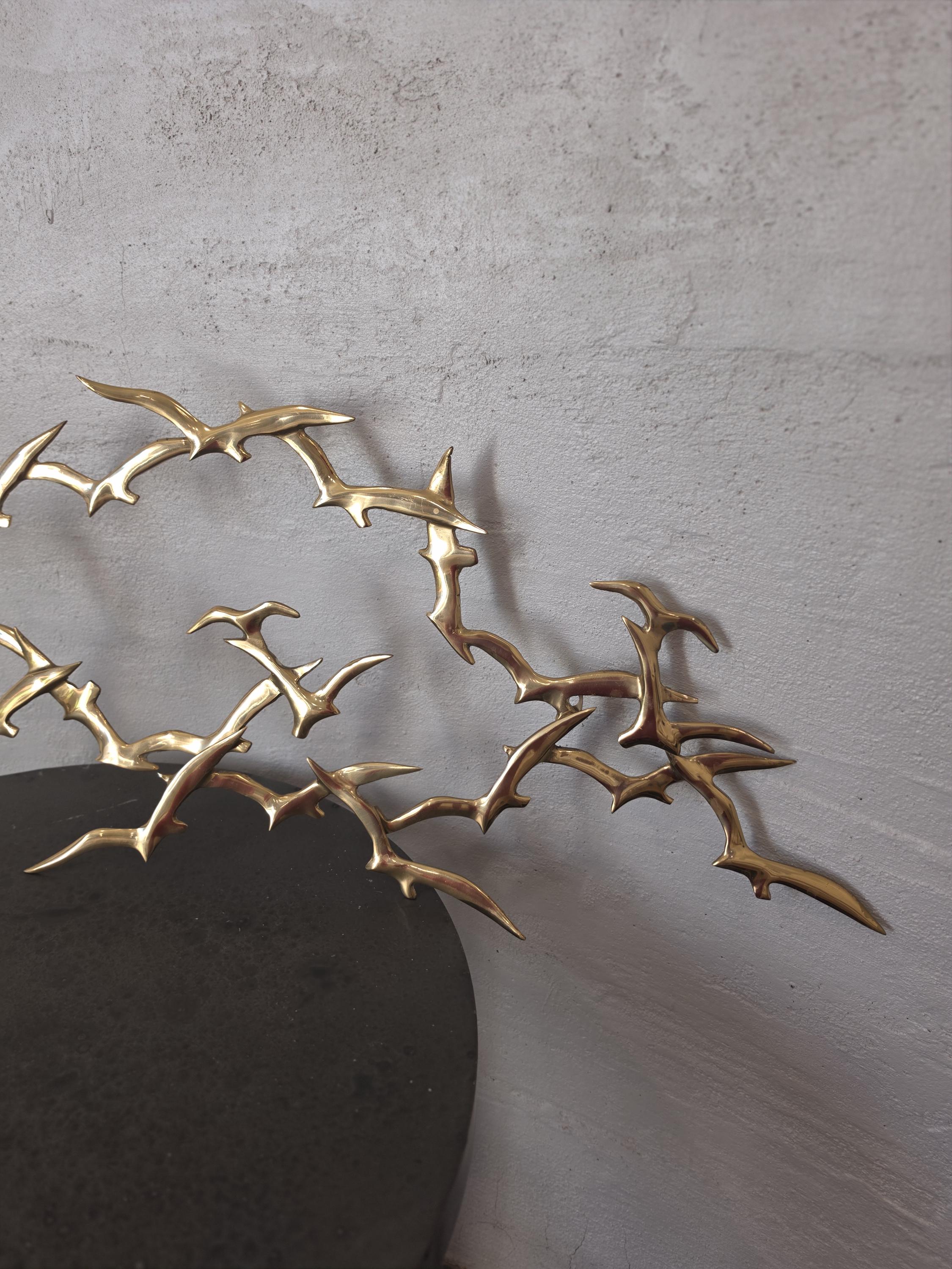 Signed Bijan Birds in Flight Wall Sculpture 1980s Brass Brutalist Metal Wall Art Large Mid Century Modern Statement Piece