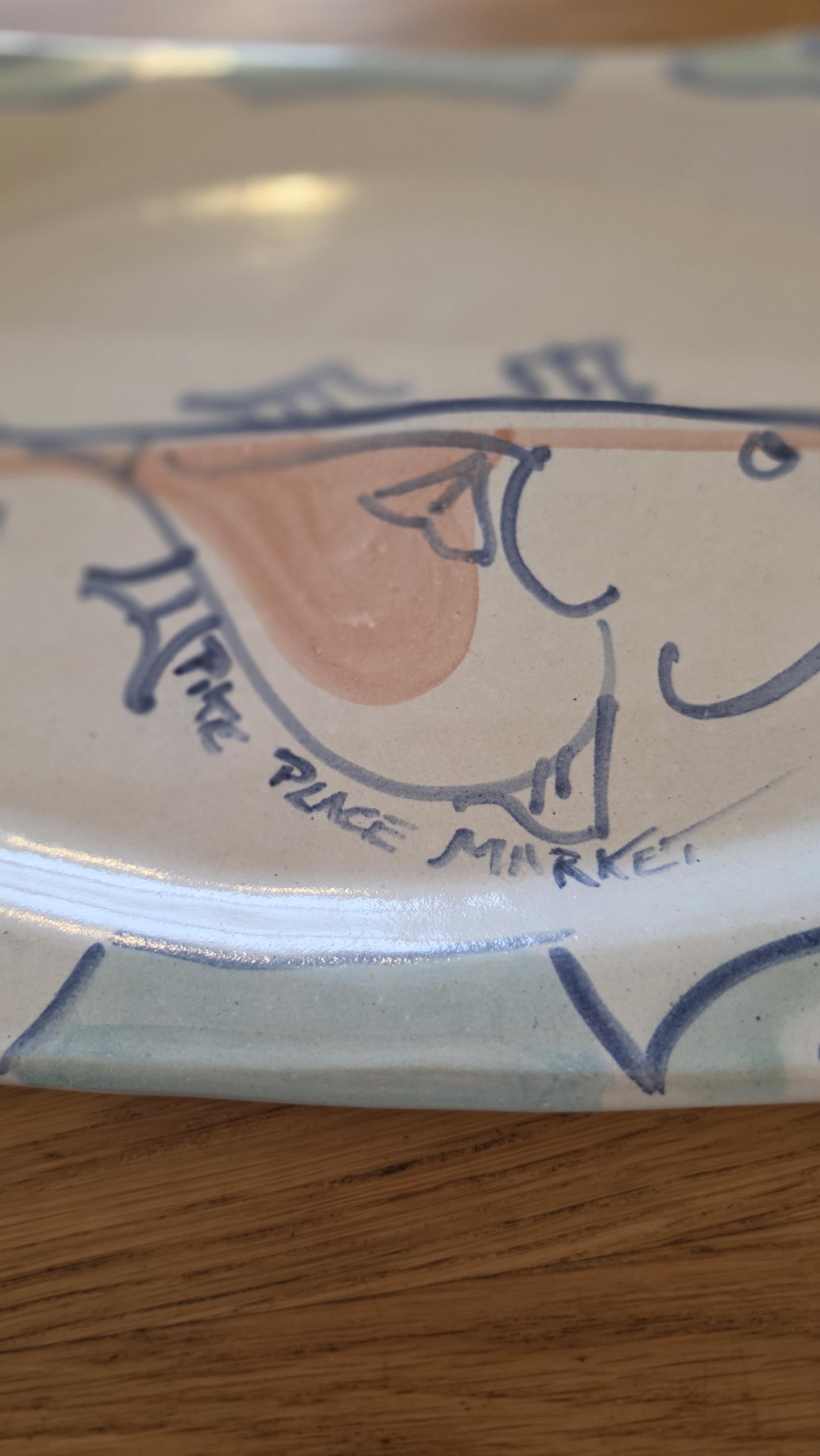Lorna Smith Pike Place Market Studio Pottery Platter Signed Hand Painted Abstract Ceramic Art Tray