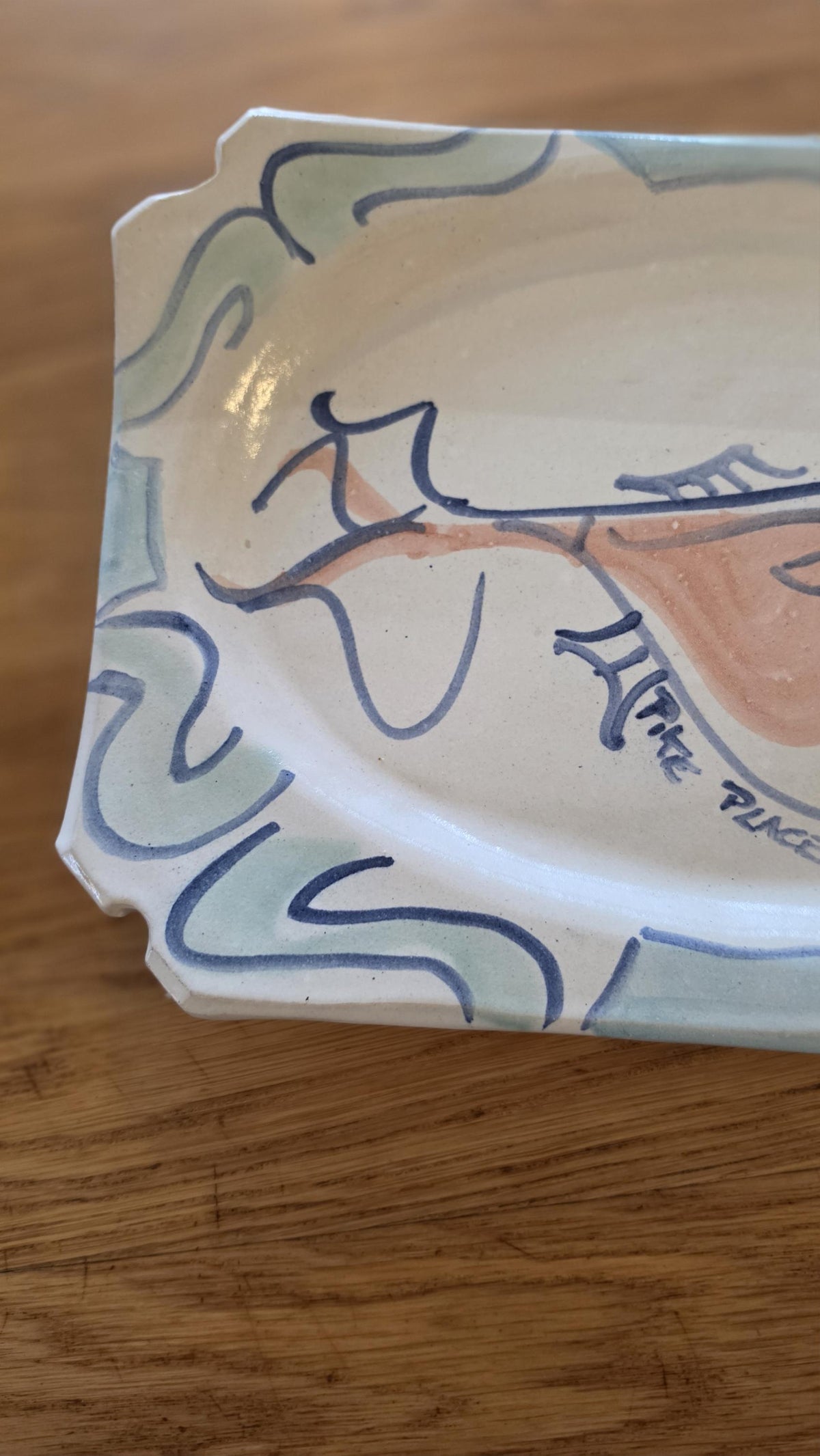 Lorna Smith Pike Place Market Studio Pottery Platter Signed Hand Painted Abstract Ceramic Art Tray