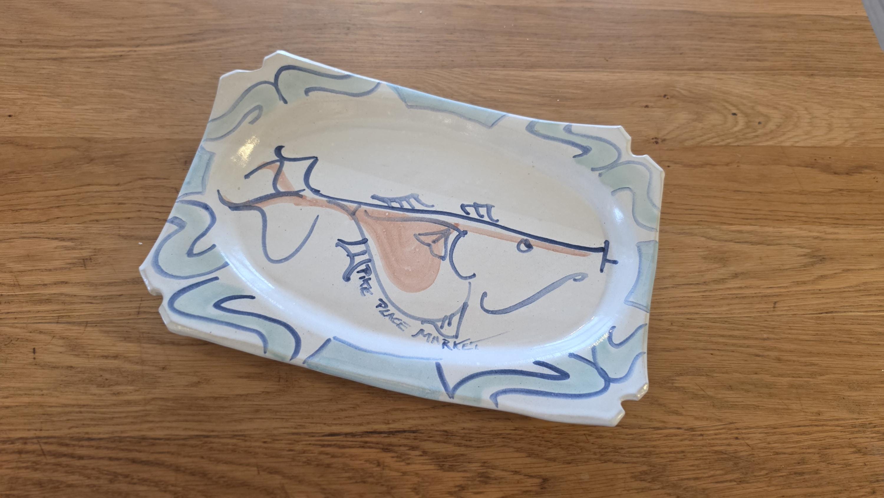 Lorna Smith Pike Place Market Studio Pottery Platter Signed Hand Painted Abstract Ceramic Art Tray