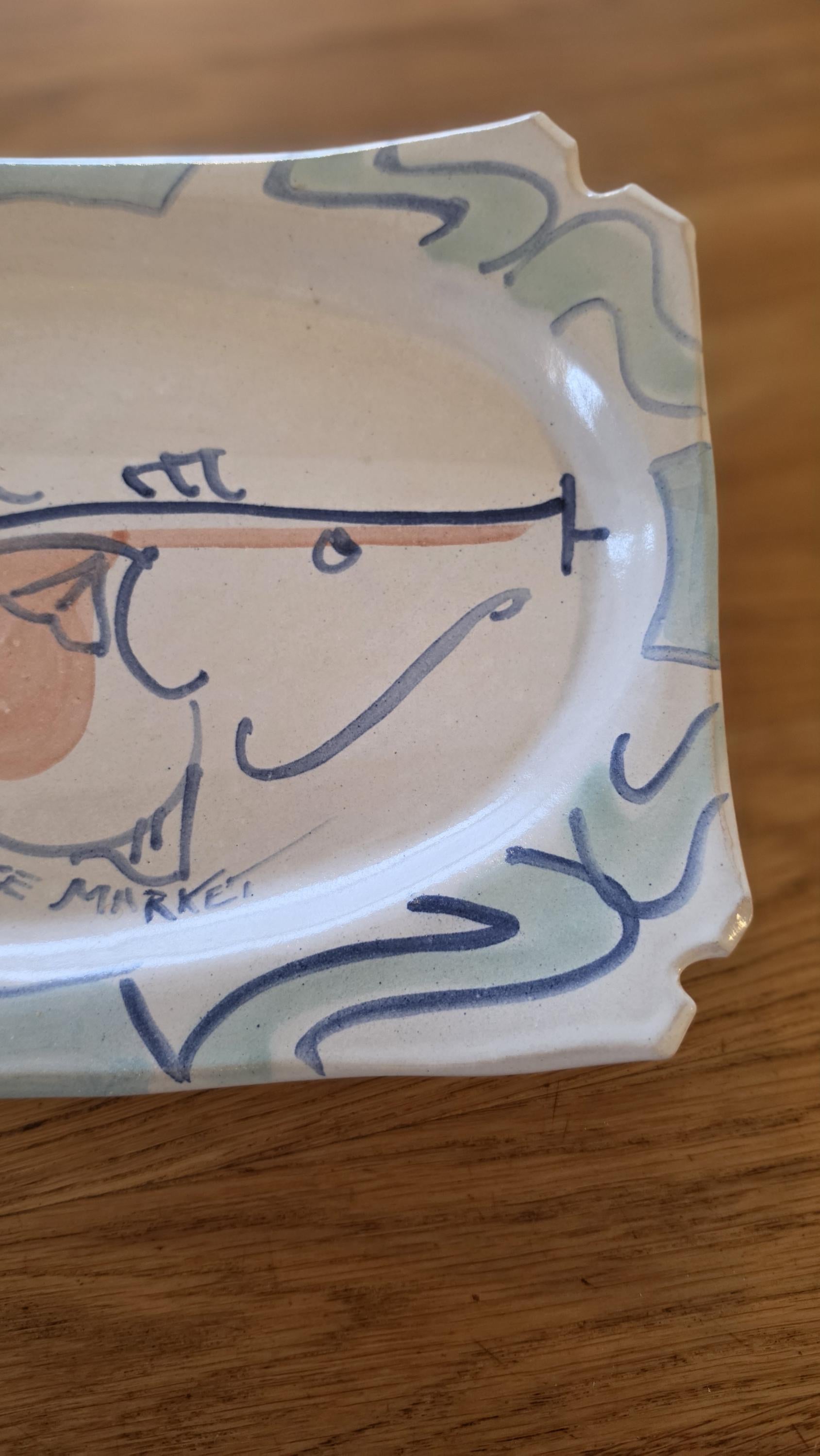 Lorna Smith Pike Place Market Studio Pottery Platter Signed Hand Painted Abstract Ceramic Art Tray