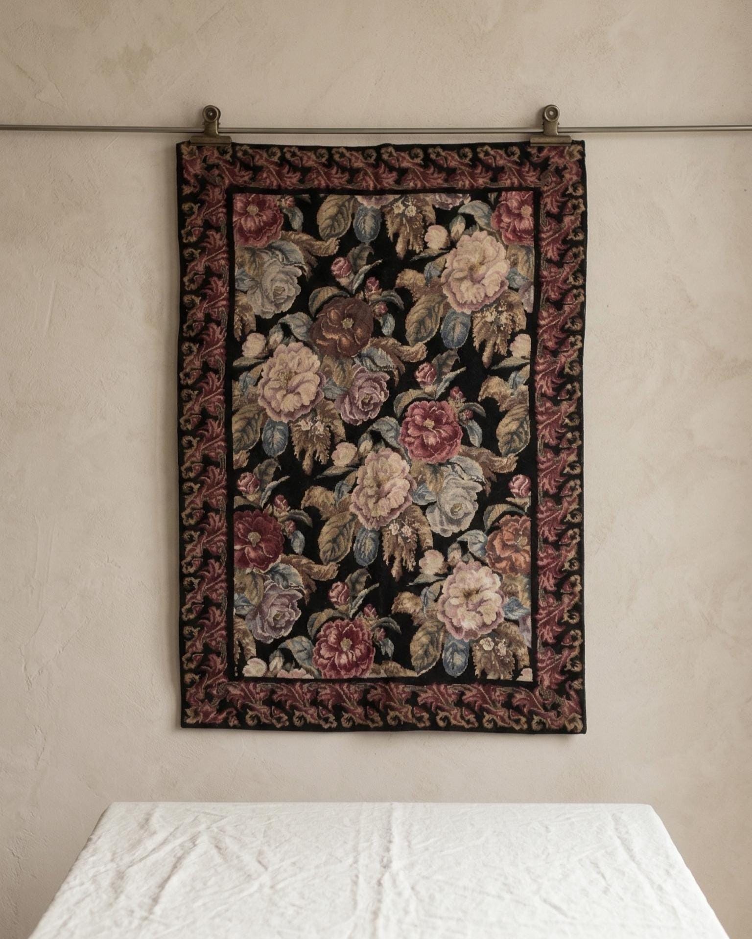 Large Vintage Floral Needlepoint Rug