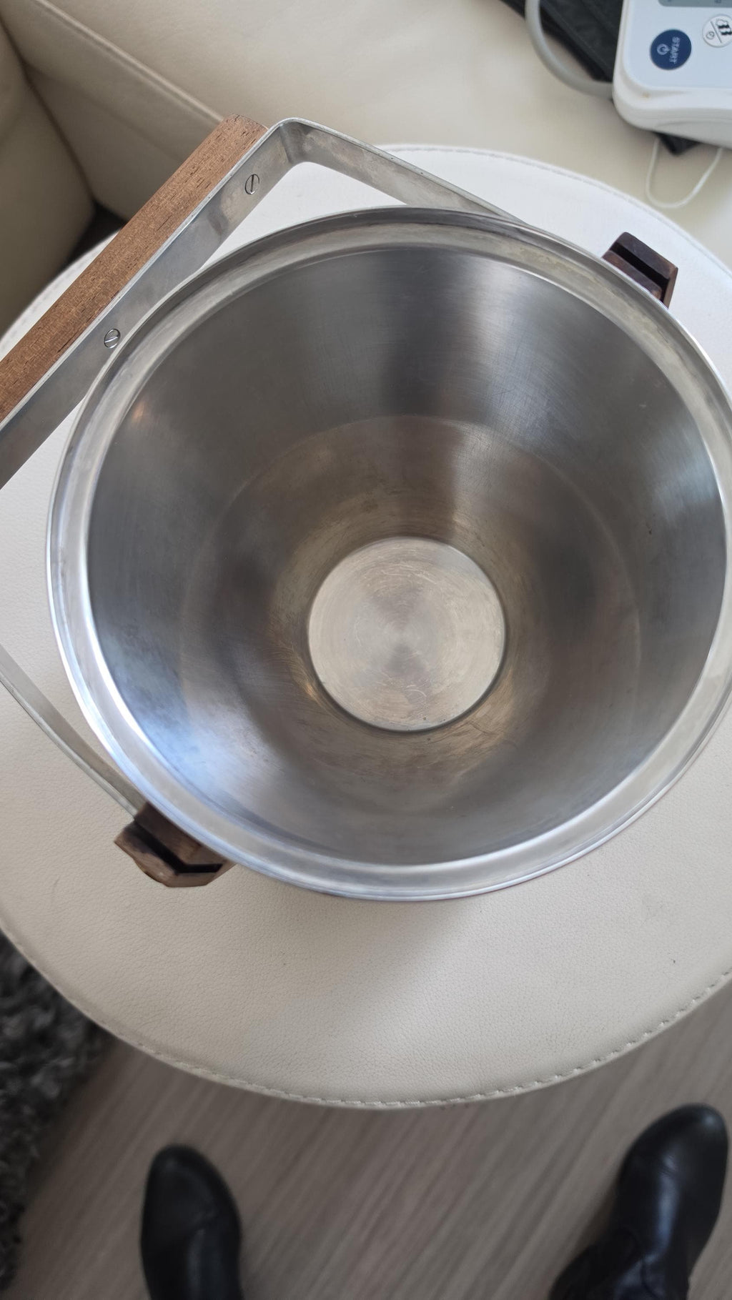 1960s Swedish Cultura Stainless Steel Ice Bucket Teak Handle Mid Century Modern Barware Sweden