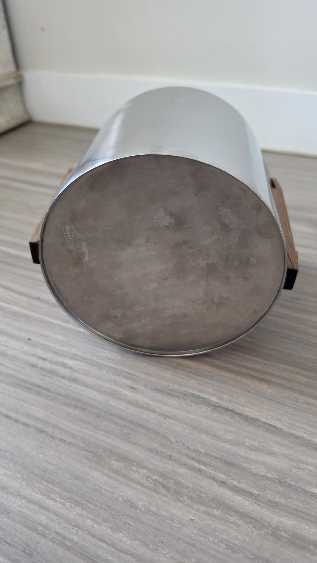 1960s Swedish Cultura Stainless Steel Ice Bucket Teak Handle Mid Century Modern Barware Sweden