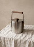 1960s Swedish Cultura Stainless Steel Ice Bucket Teak Handle Mid Century Modern Barware Sweden