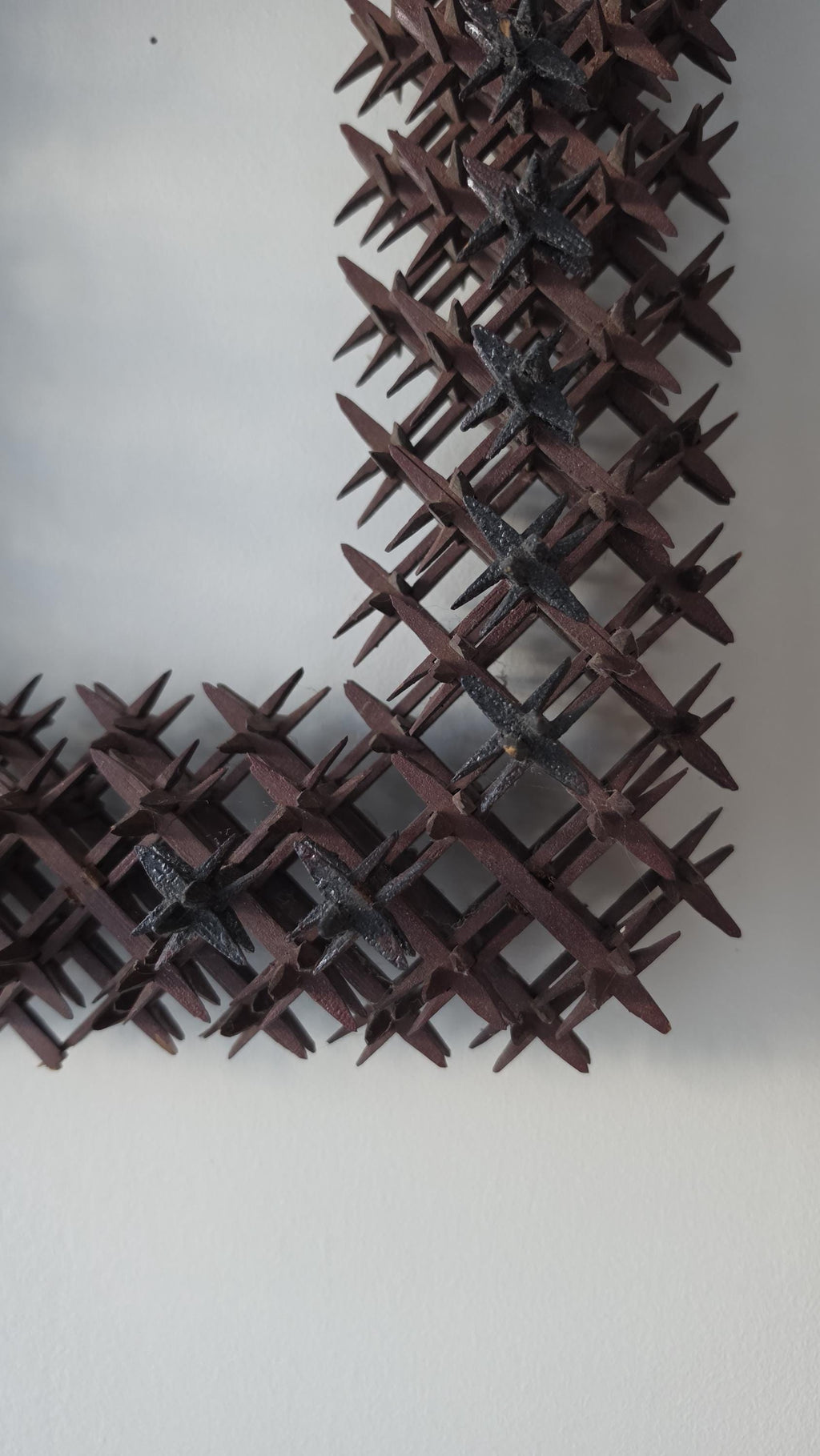 Vintage Tramp Art Crown of Thorns Double Frame Folk Art Wooden Black Forest Style Wall Decor