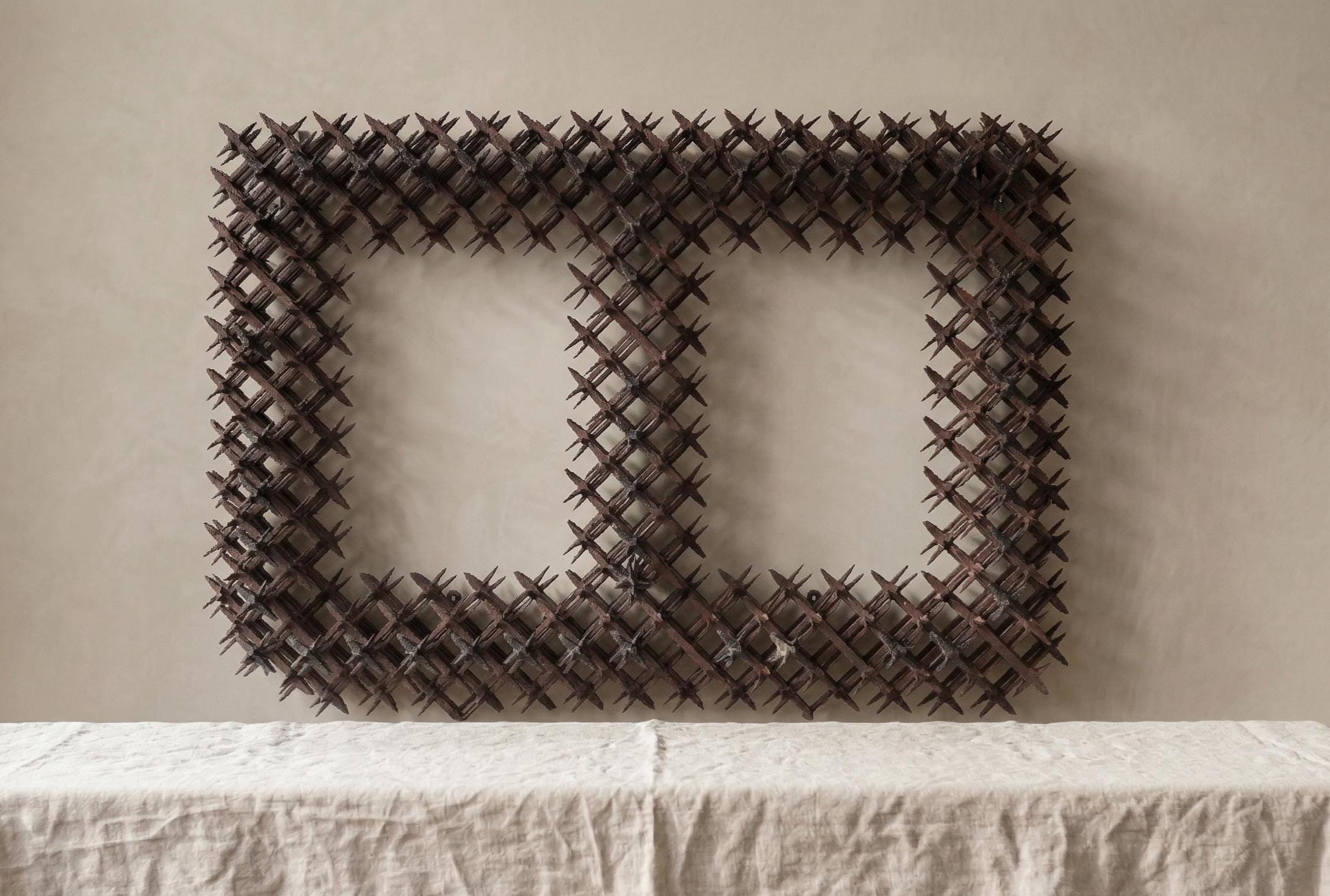 Vintage Tramp Art Crown of Thorns Double Frame Folk Art Wooden Black Forest Style Wall Sculpture