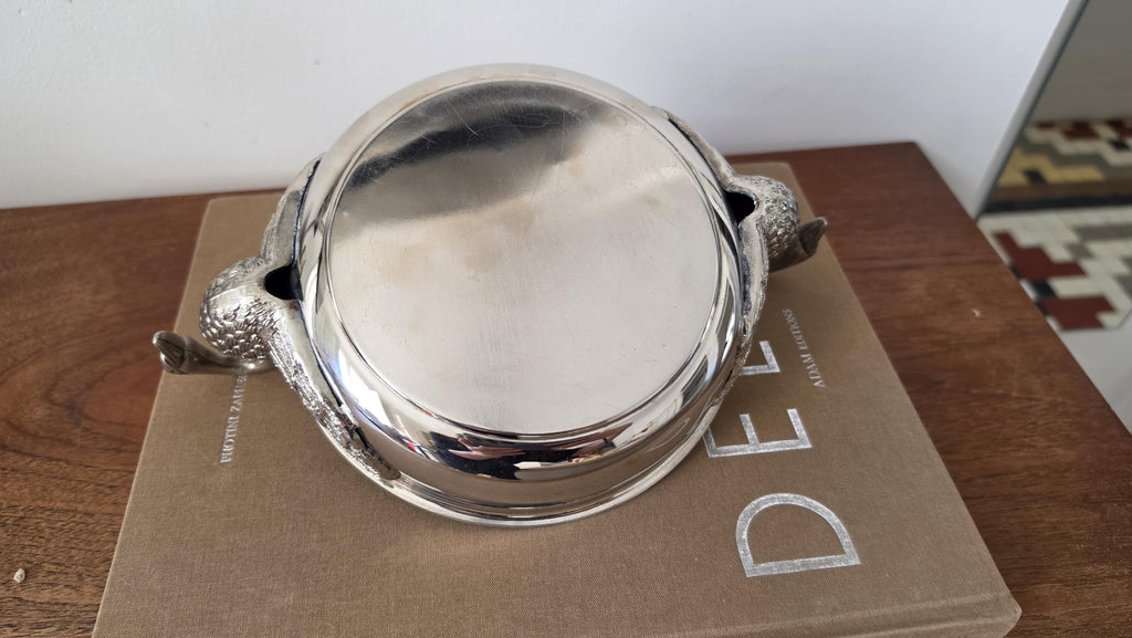 Vintage Silver Plated Swan Handle Bowl, Art Deco Decorative Dish, Hollywood Regency Centerpiece, Elegant Table Decor