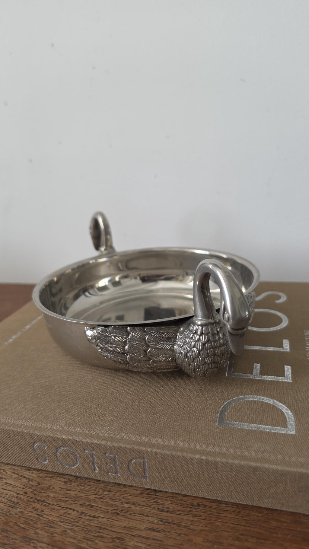 Vintage Silver Plated Swan Handle Bowl, Art Deco Decorative Dish, Hollywood Regency Centerpiece, Elegant Table Decor