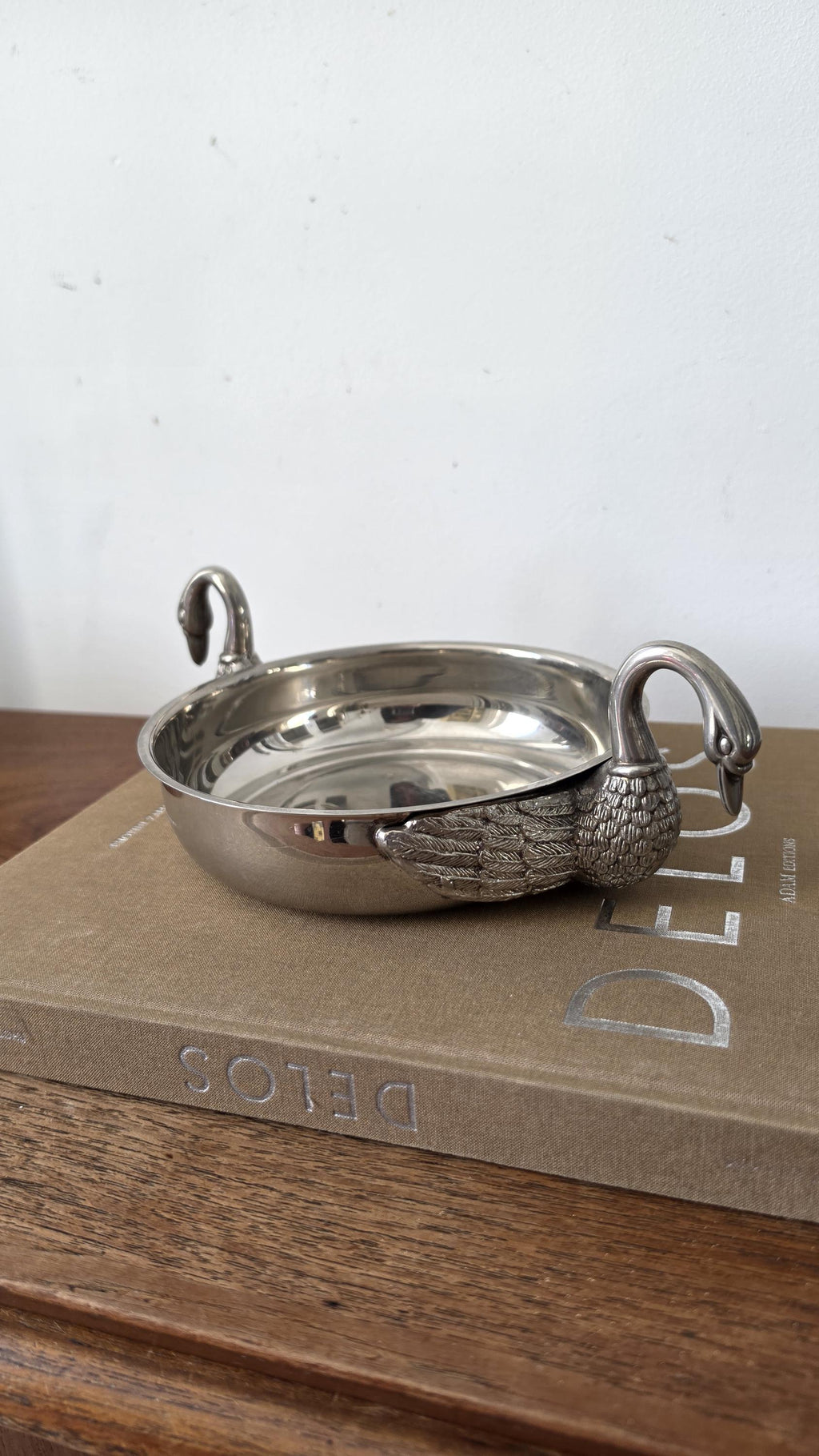Vintage Silver Plated Swan Handle Bowl, Art Deco Decorative Dish, Hollywood Regency Centerpiece, Elegant Table Decor