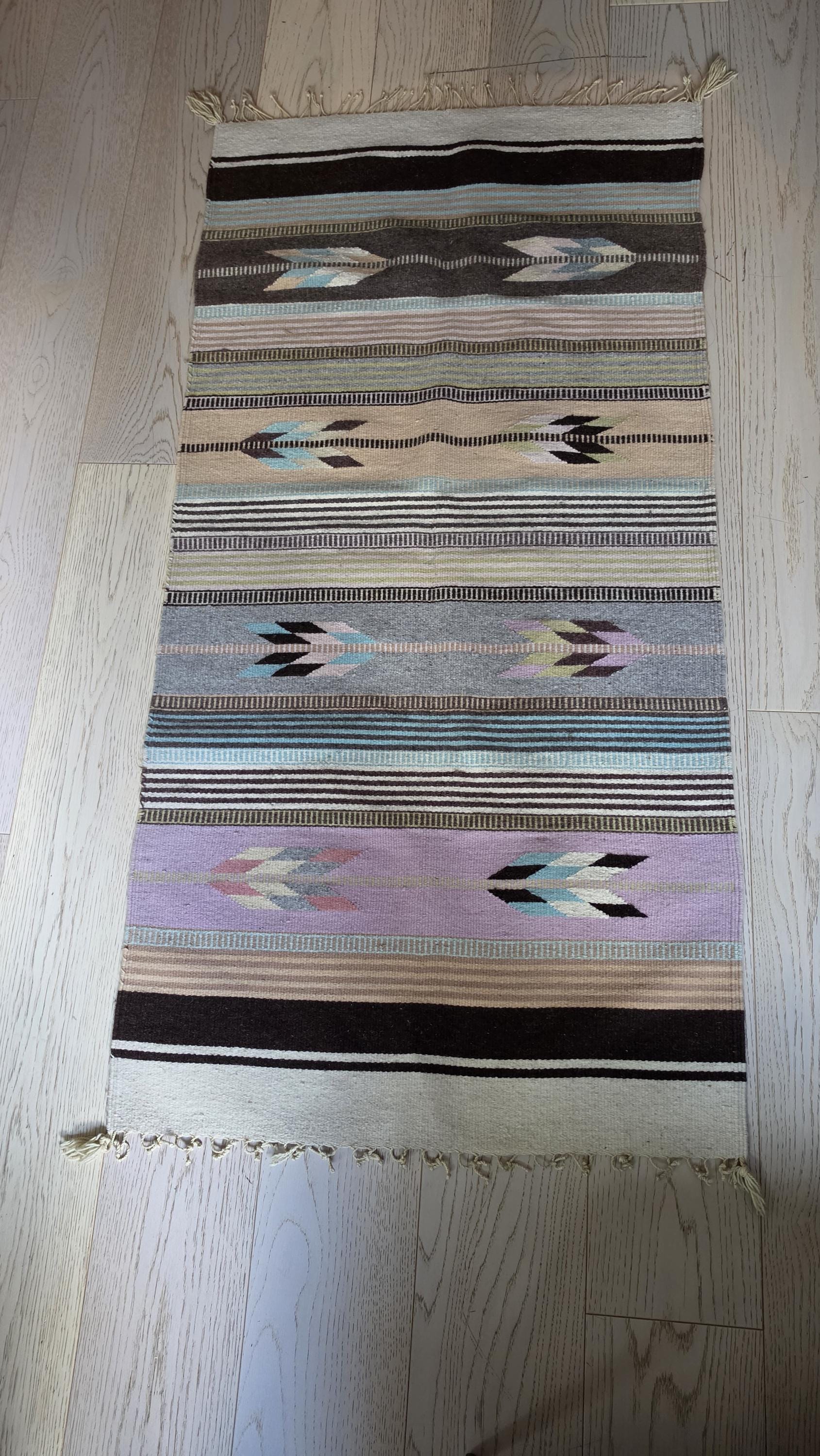 Vintage Southwestern Woven Rug Runner Pastel Geometric Tribal Textile Boho Hallway Carpet 60 Inch