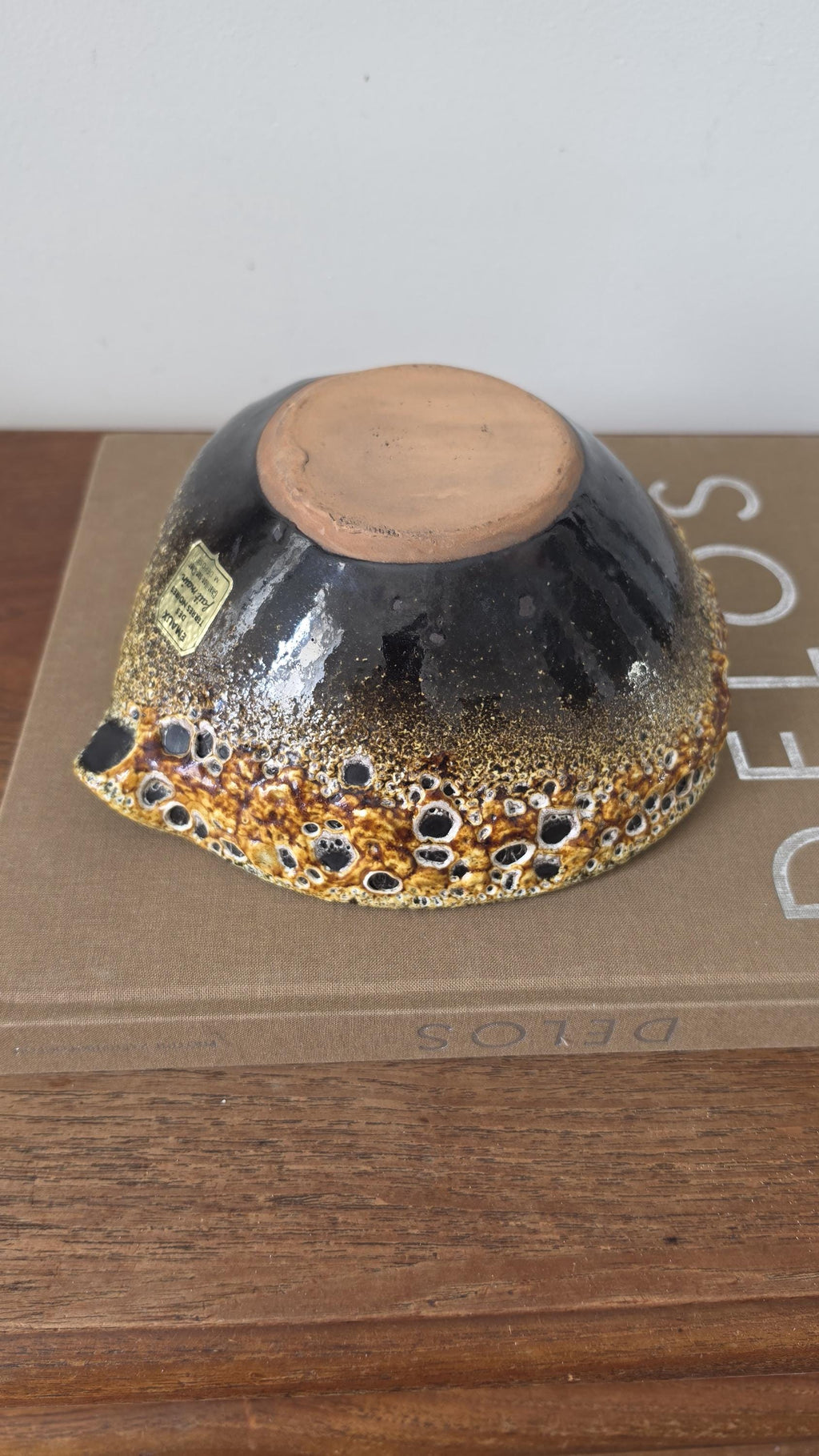 Vintage French Ceramic Bowl, Émaux des Terres Noires, Lava Glaze Studio Pottery, Mid Century Organic Dish, Brutalist Decor