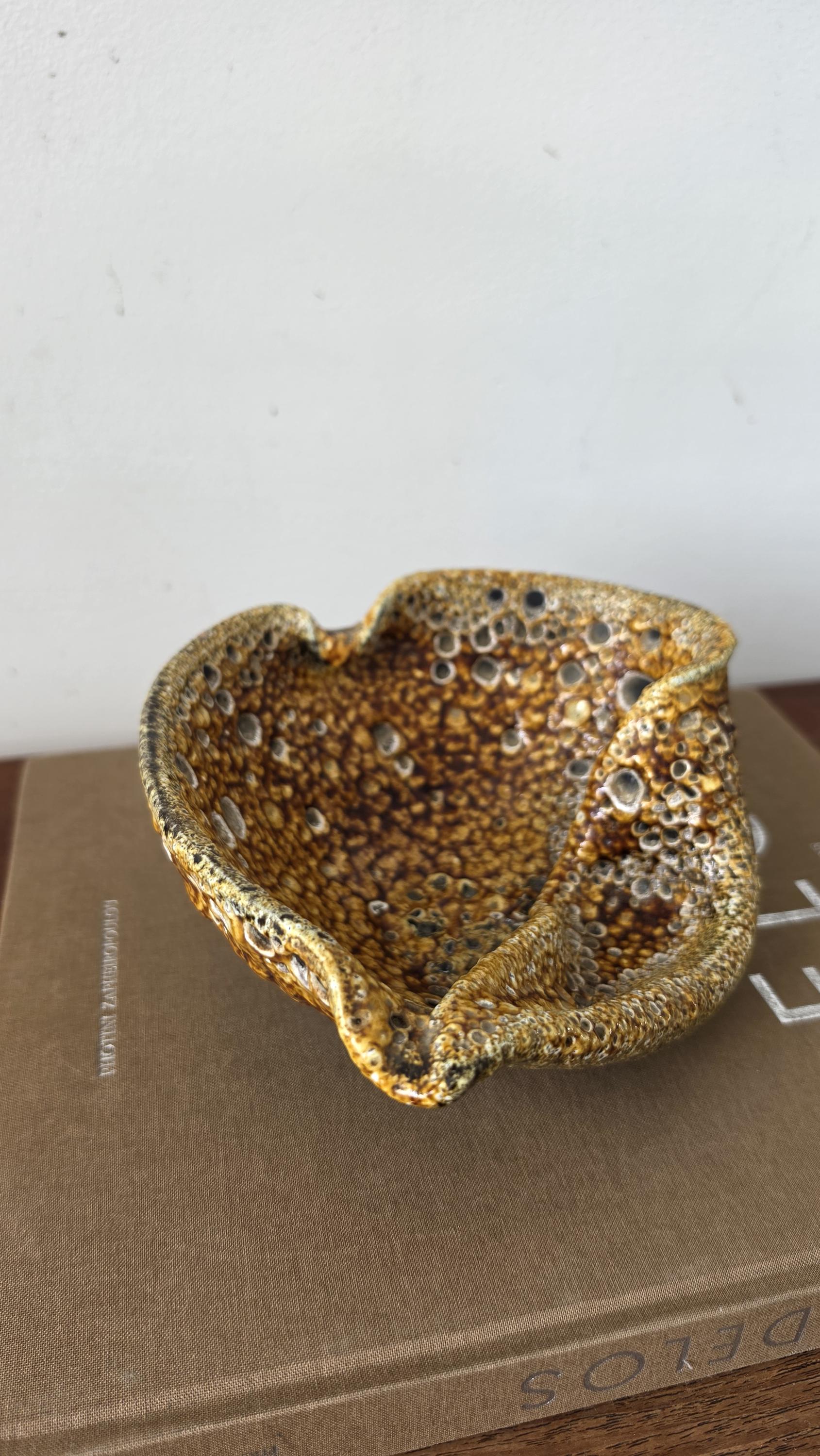 Vintage French Ceramic Bowl, Émaux des Terres Noires, Lava Glaze Studio Pottery, Mid Century Organic Dish, Brutalist Decor