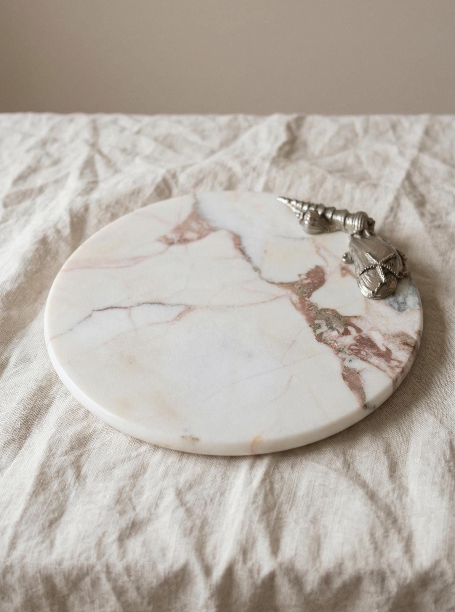 Vintage Marble Tray with Metal Handle