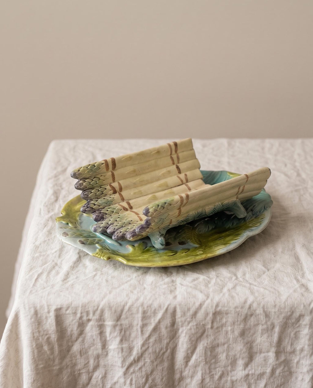 Vintage Auntique Majolica Asparagus Server Set