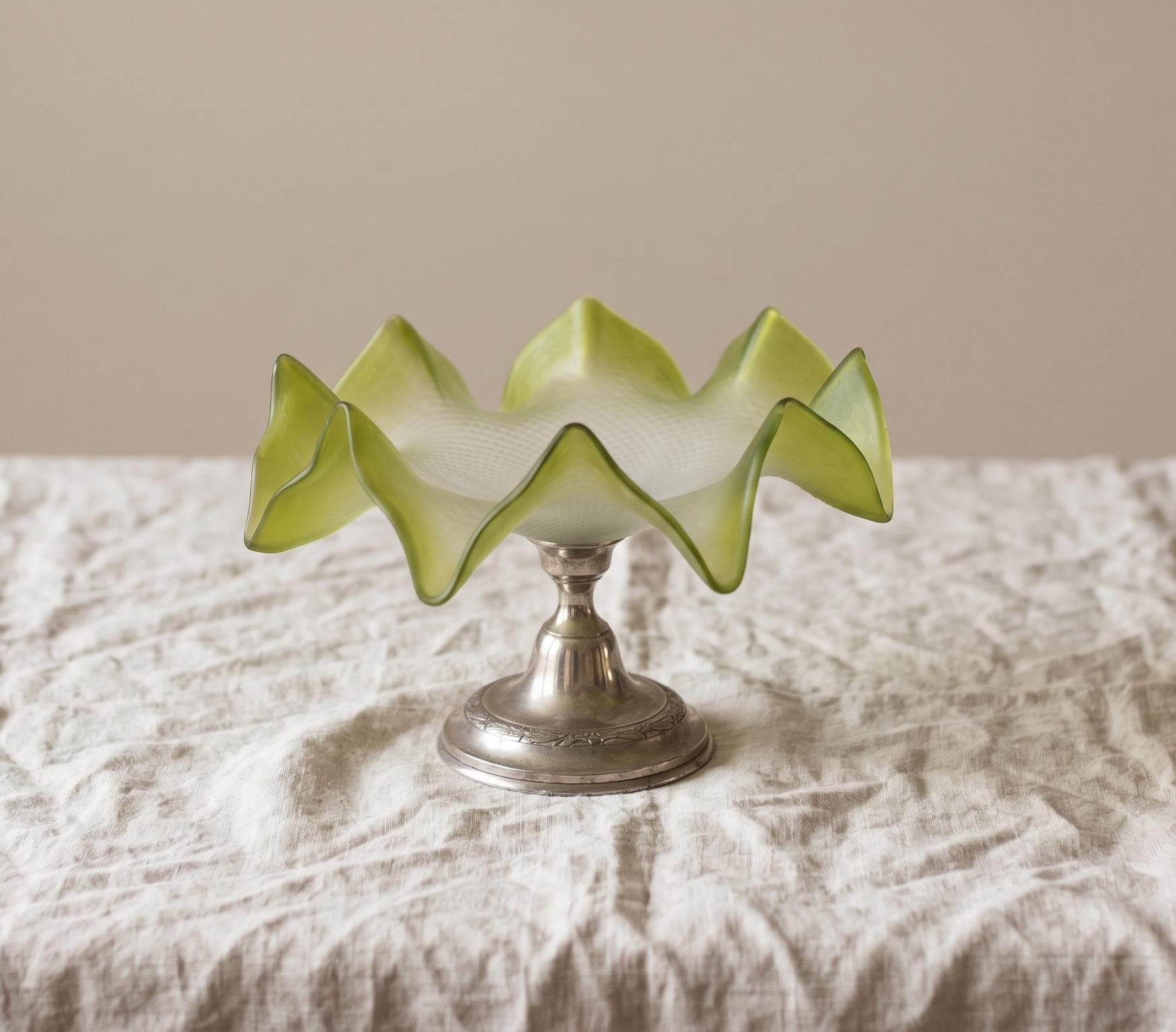 Vintage Green Art Glass Compote Bowl