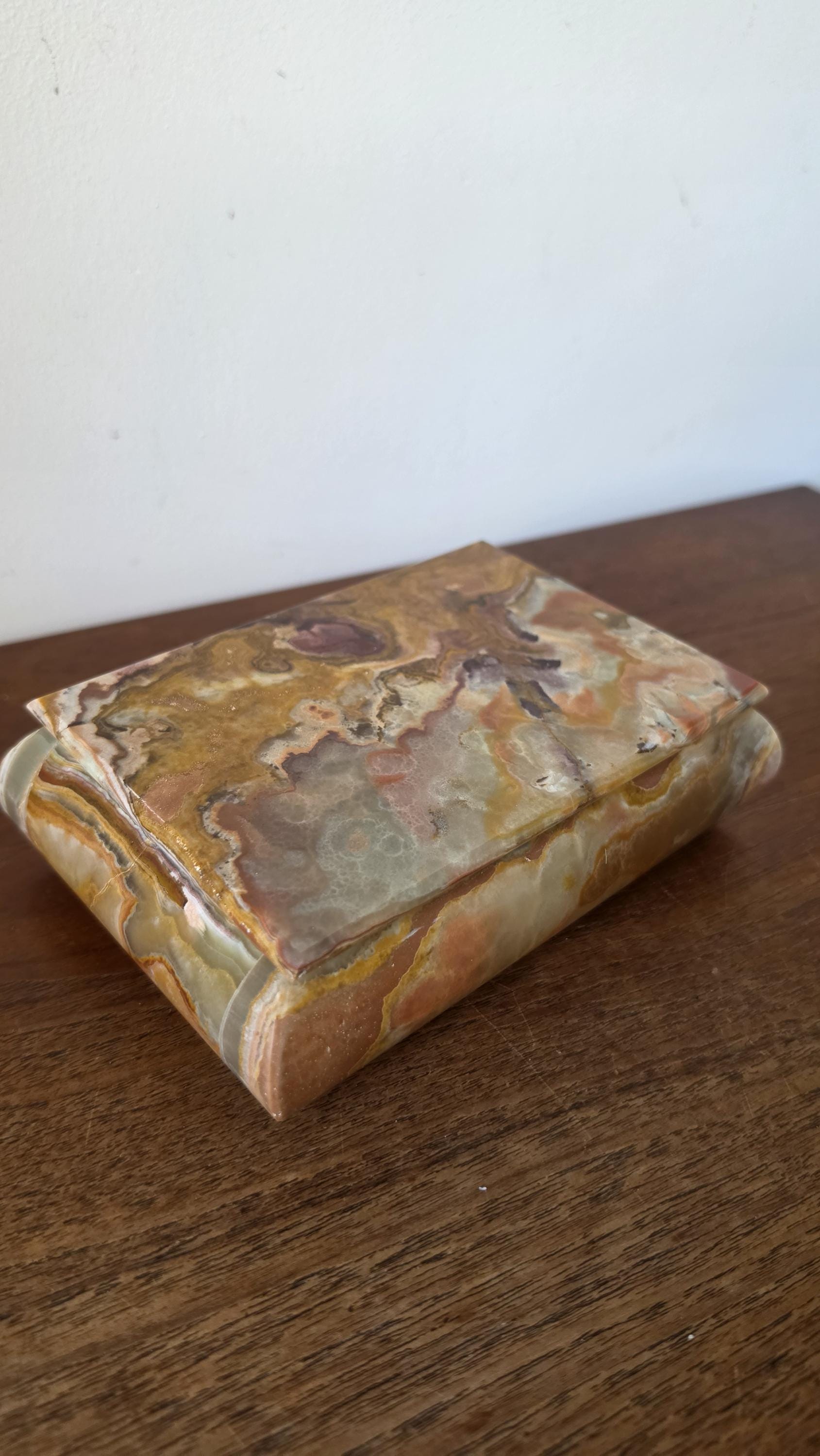 Vintage Onyx Stone Box, Banded Marble Jewelry Box, Heavy Calcite Trinket Box, Natural Stone Storage, Decorative Keepsake Box