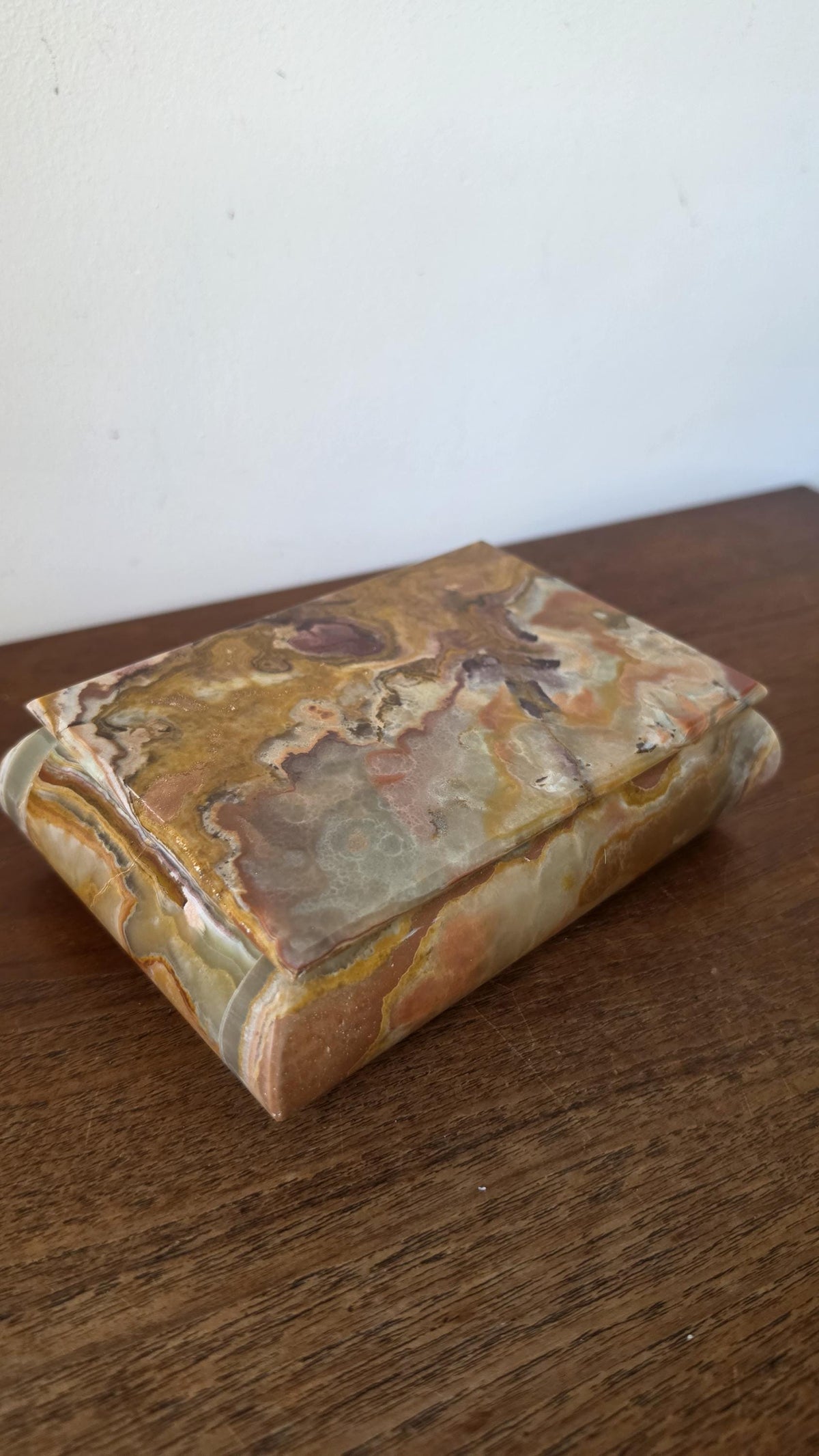 Vintage Onyx Stone Box, Banded Marble Jewelry Box, Heavy Calcite Trinket Box, Natural Stone Storage, Decorative Keepsake Box