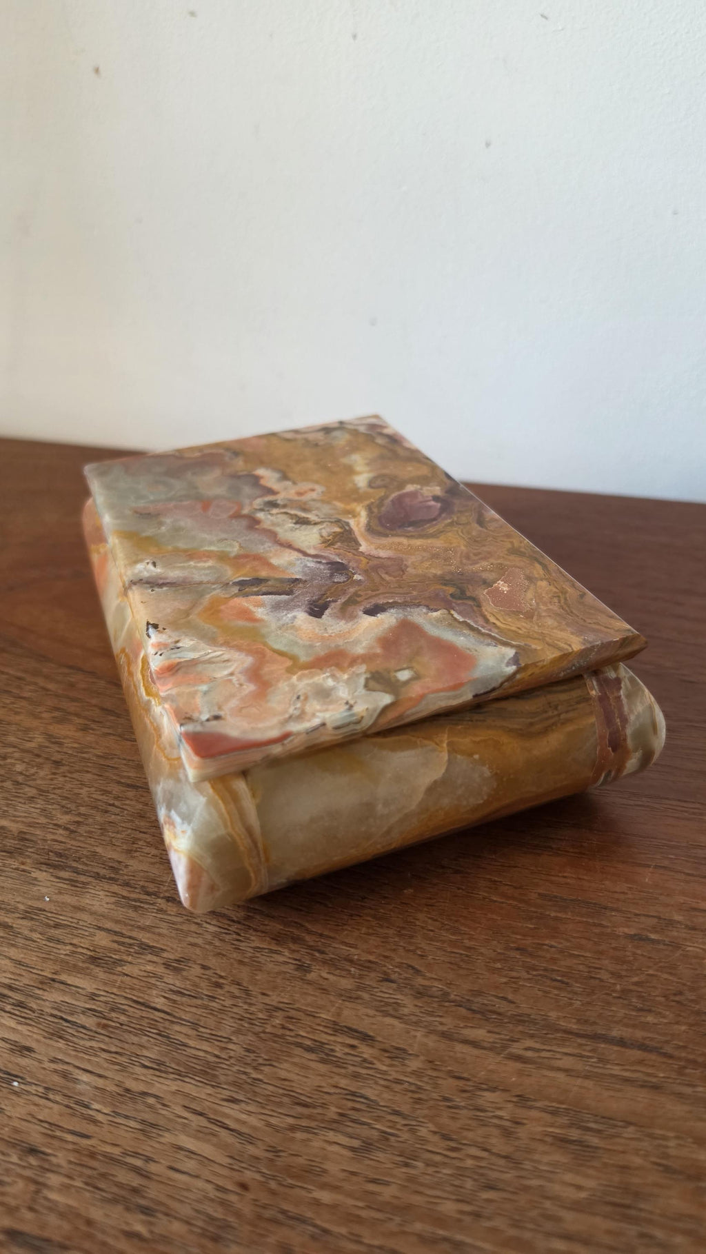Vintage Onyx Stone Box, Banded Marble Jewelry Box, Heavy Calcite Trinket Box, Natural Stone Storage, Decorative Keepsake Box