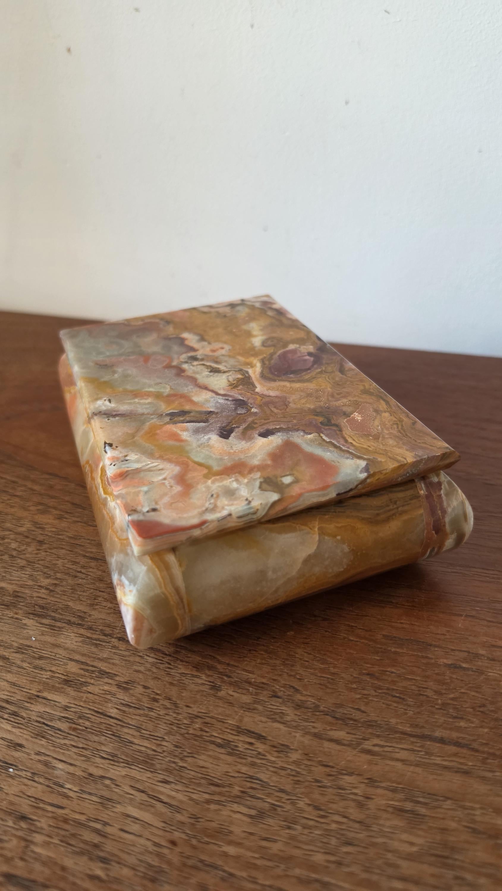 Vintage Onyx Stone Box, Banded Marble Jewelry Box, Heavy Calcite Trinket Box, Natural Stone Storage, Decorative Keepsake Box