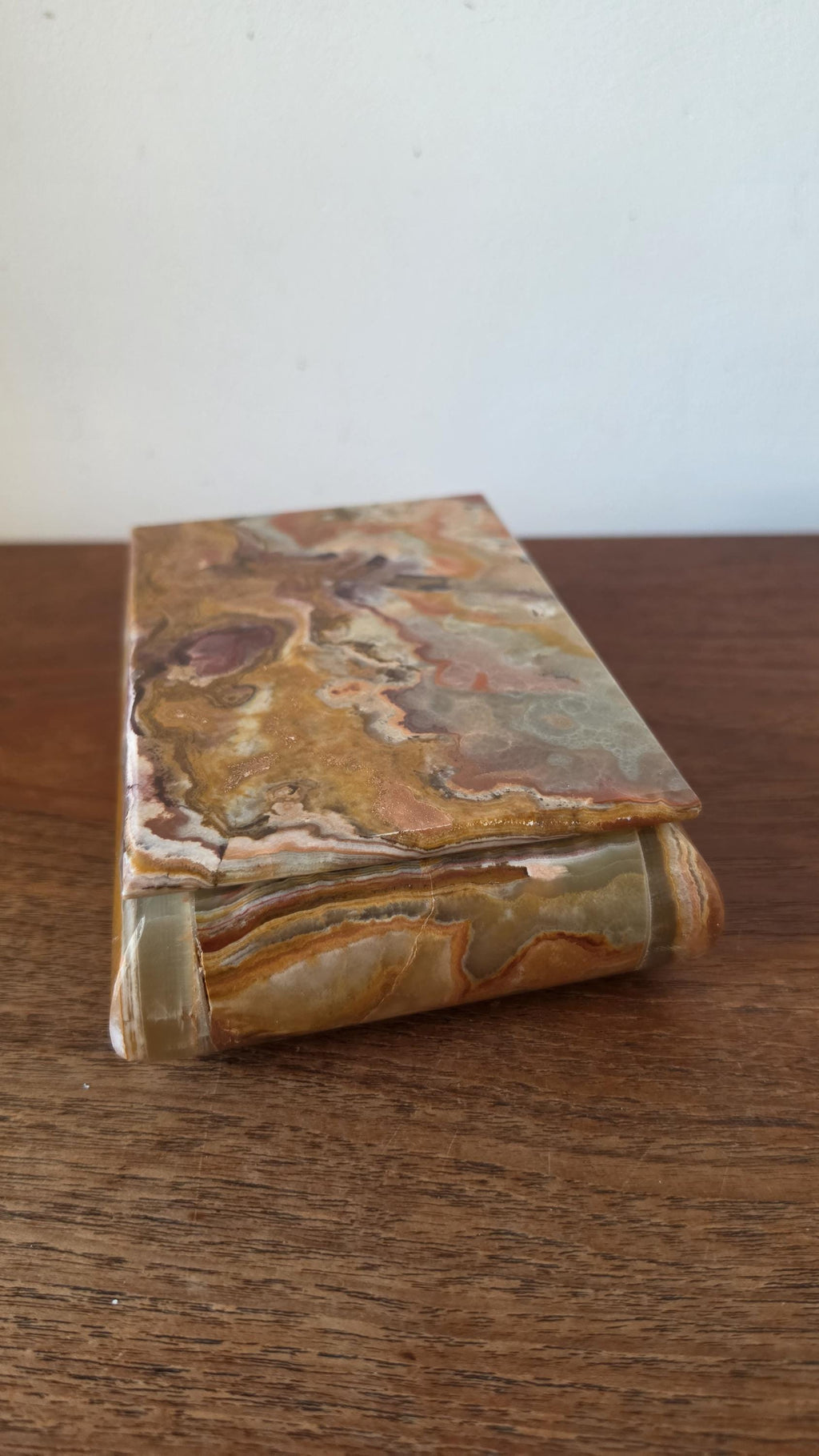 Vintage Onyx Stone Box, Banded Marble Jewelry Box, Heavy Calcite Trinket Box, Natural Stone Storage, Decorative Keepsake Box