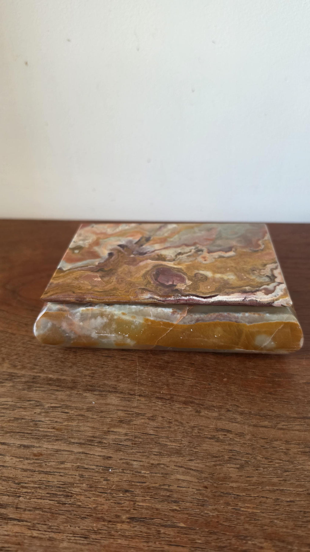 Vintage Onyx Stone Box, Banded Marble Jewelry Box, Heavy Calcite Trinket Box, Natural Stone Storage, Decorative Keepsake Box