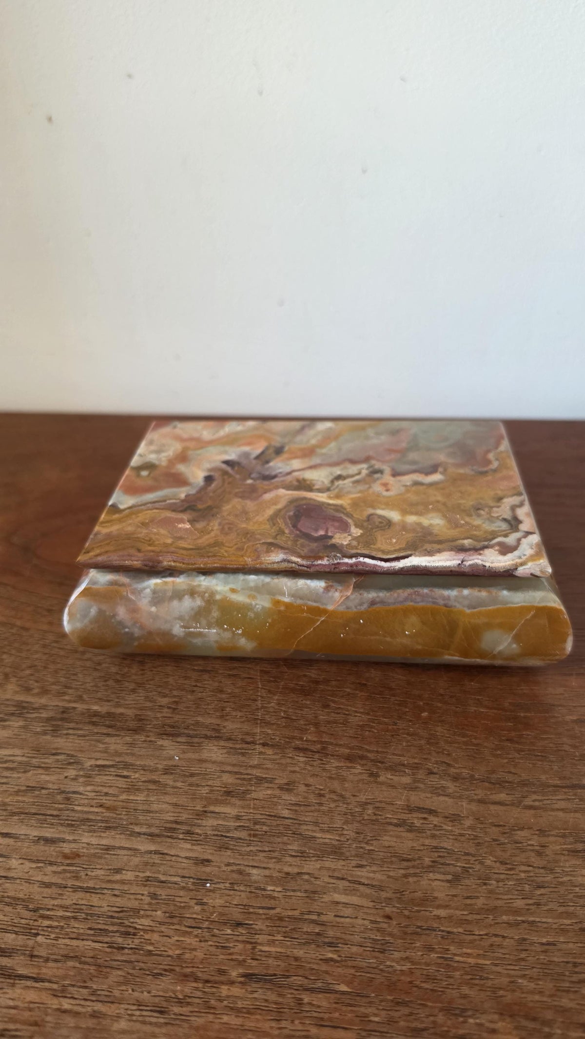 Vintage Onyx Stone Box, Banded Marble Jewelry Box, Heavy Calcite Trinket Box, Natural Stone Storage, Decorative Keepsake Box