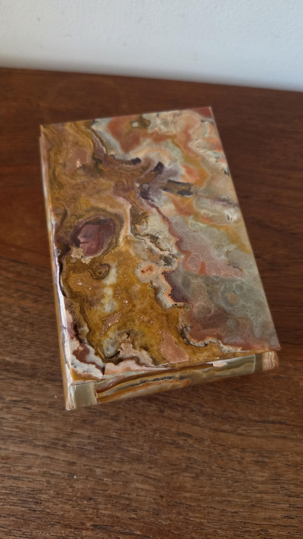 Vintage Onyx Stone Box, Banded Marble Jewelry Box, Heavy Calcite Trinket Box, Natural Stone Storage, Decorative Keepsake Box